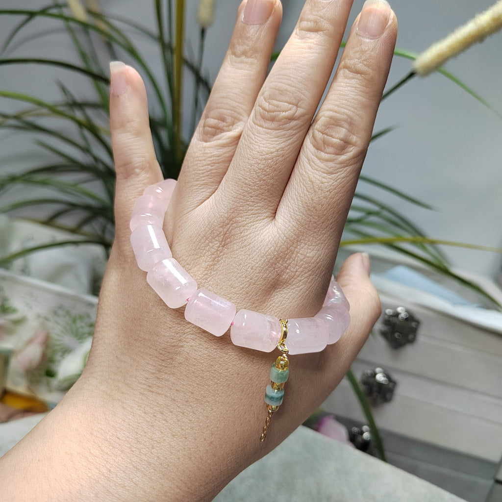 Beautiful Rose Quartz Beads Bracelet with Jadeite Chain SL103