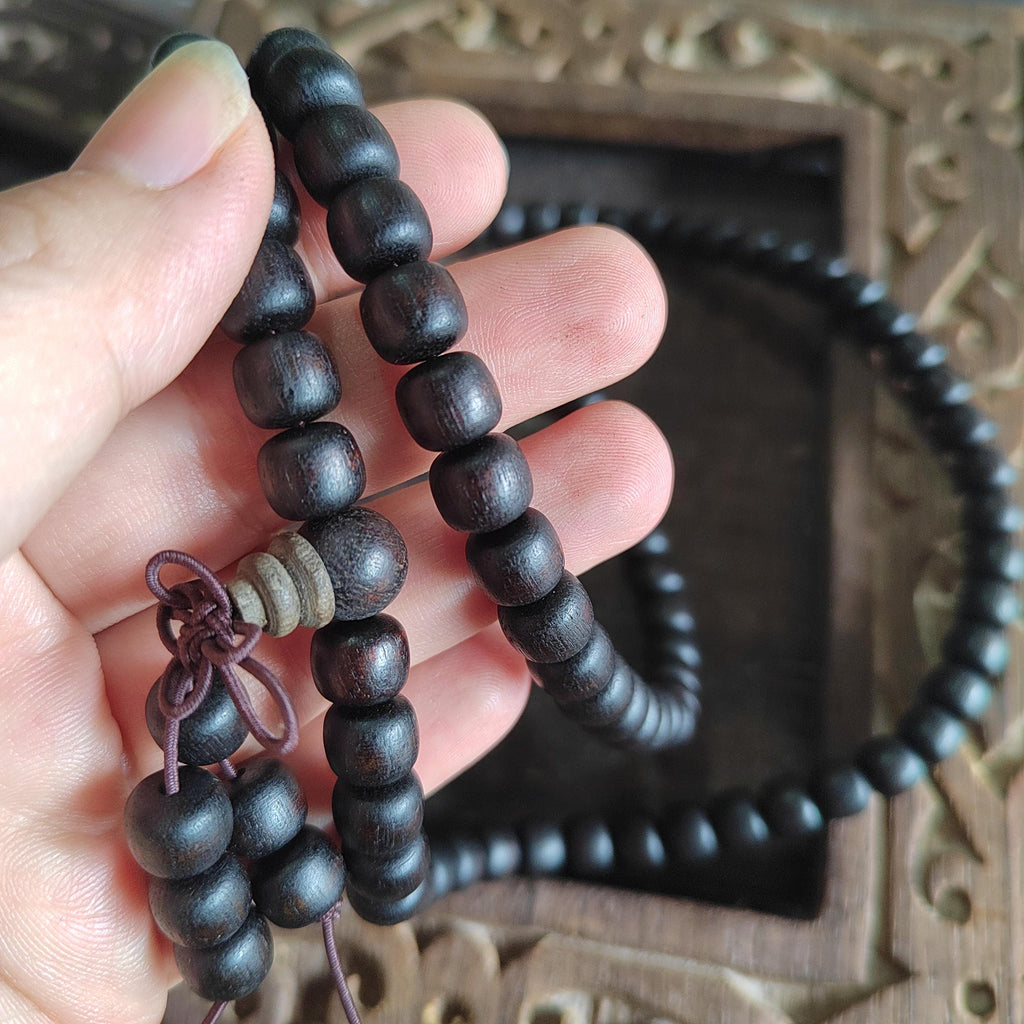 Natural Brunei Agarwood 108 Beads Mala Bracelet | Aromatic Healing Meditation Prayer Beads | SL420