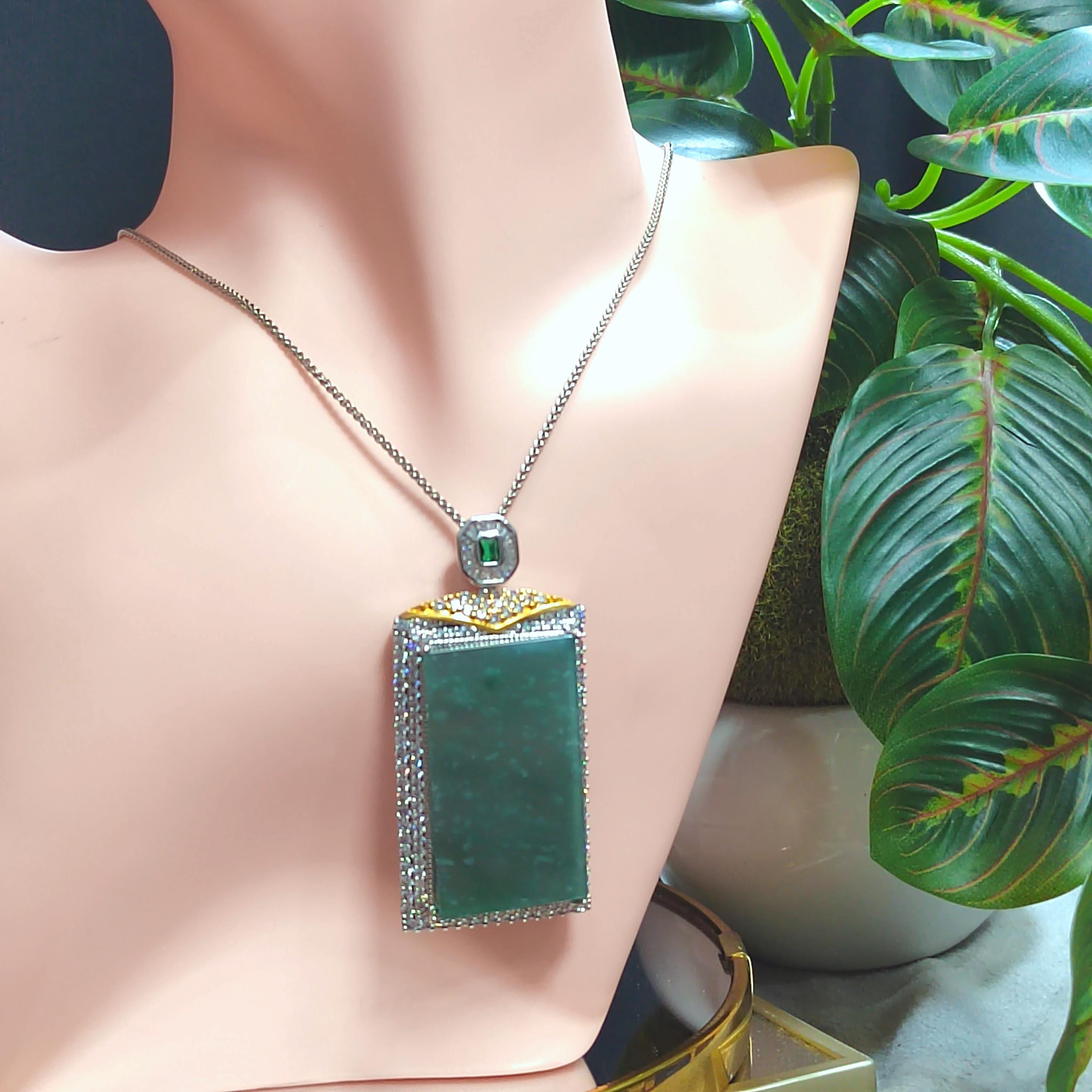 Elegant Guatemala Gemstone Pendant with Icy Snow Flower Blue/Green Jadeite - Unisex 18k Gold Plated Design SL119