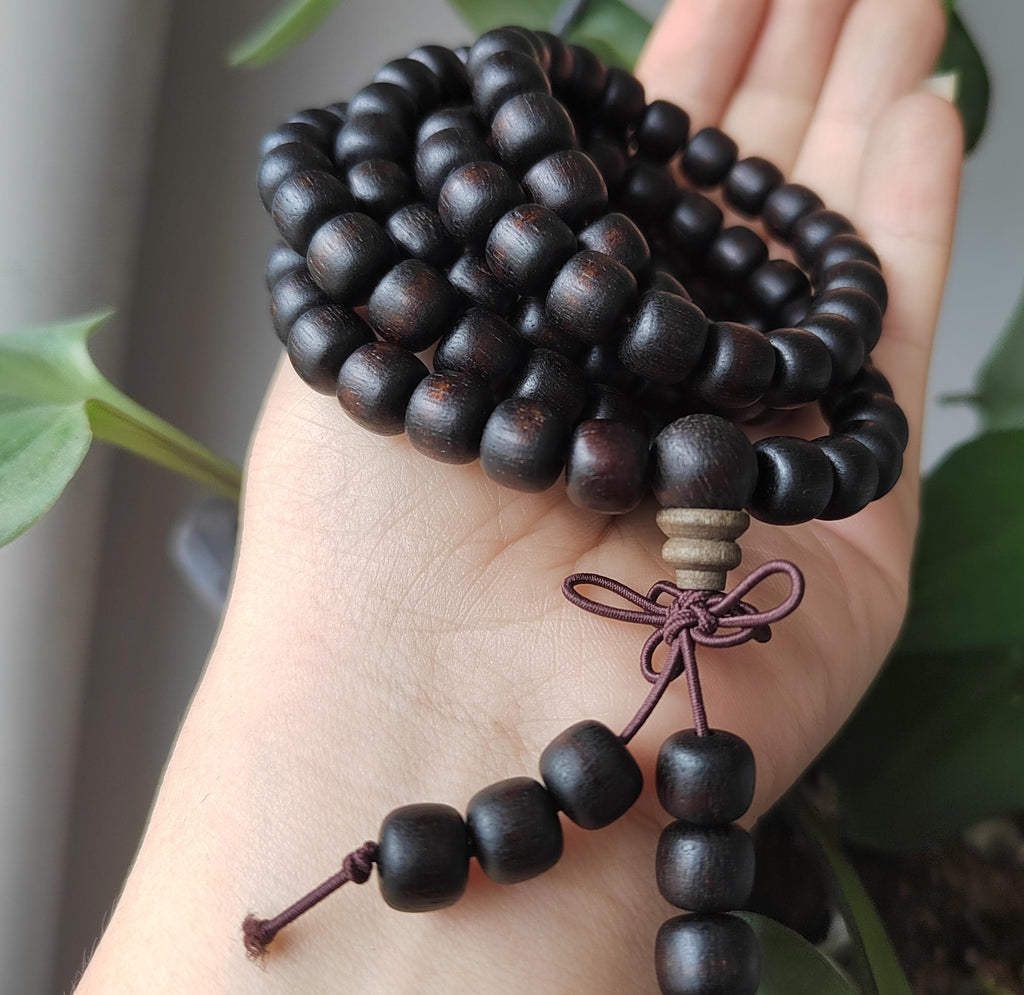 Natural Brunei Agarwood 108 Beads Mala Bracelet | Aromatic Healing Meditation Prayer Beads | SL420