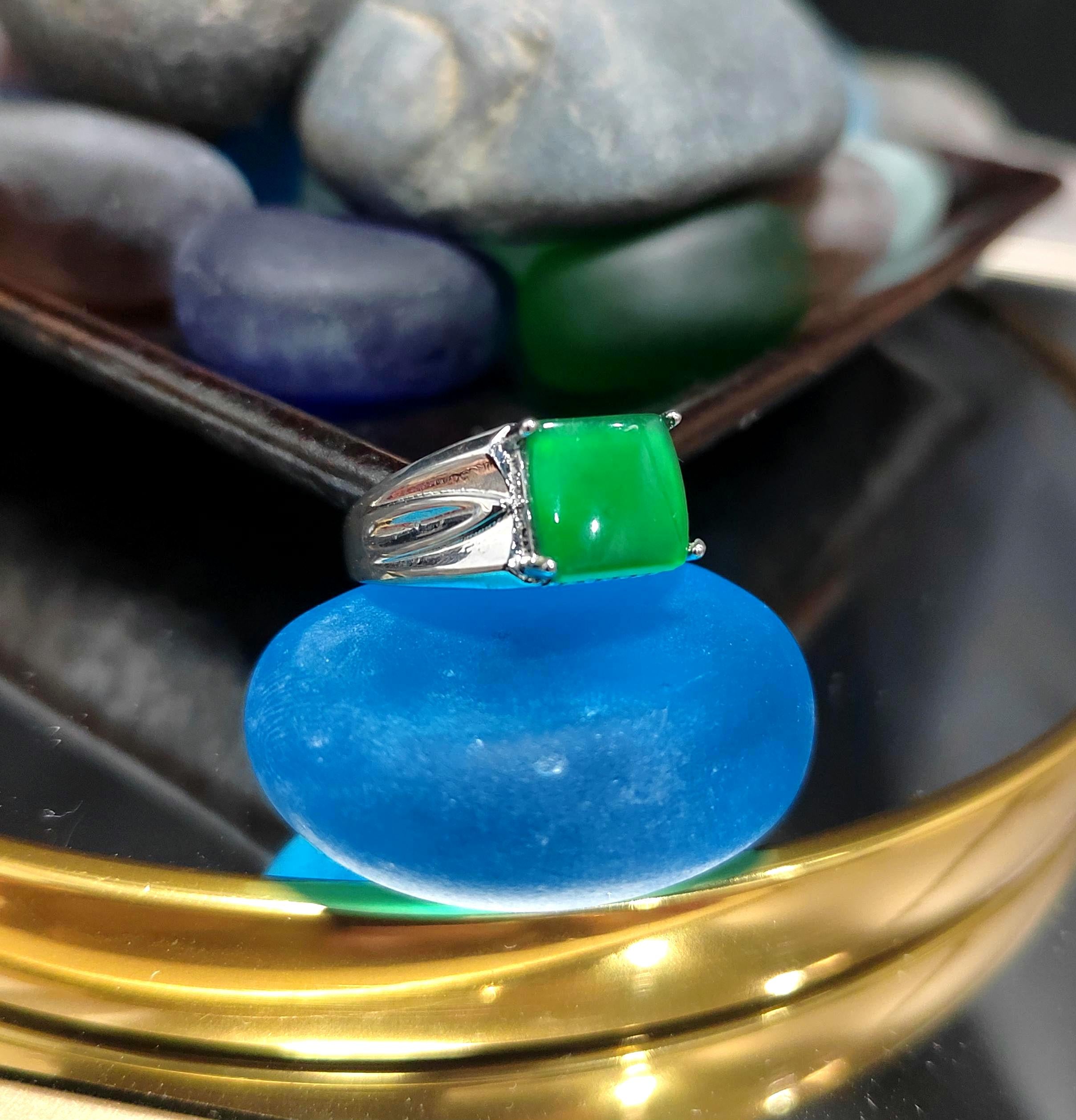 Certified Natural Untreated Burmese Icy Clean Imperial Vivid Green Men Jadeite Ring S925 Sterling Silver SL371