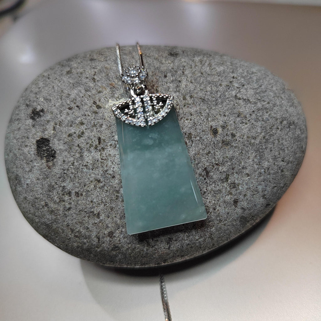Guatemala Icy White Green Blue Sky Trapezoid Jadeite Pendant | A-Grade Natural | Women & Men | Zirconia Accents SL041 - SL Precious