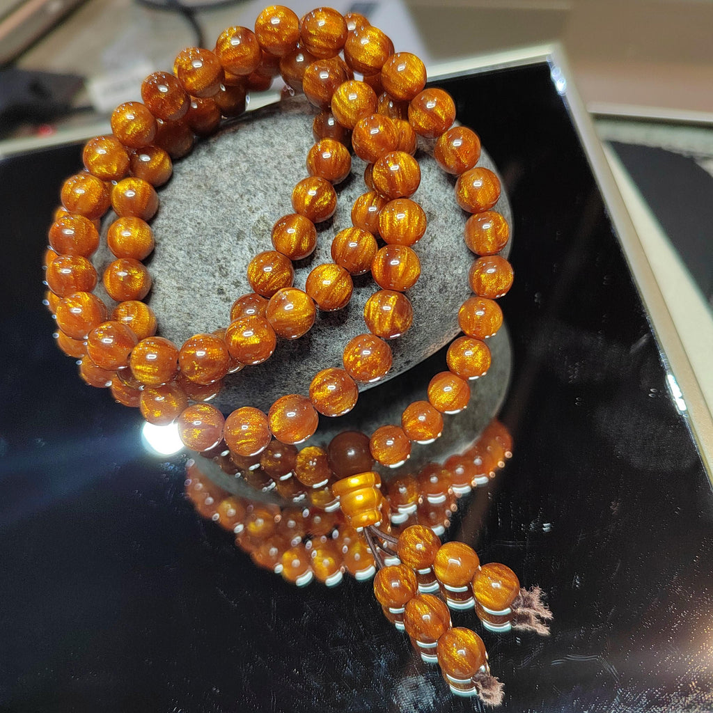 Golden Sea Willow 108 Beads Necklace Bracelet 8mm Natural Prayer Mala 金丝海柳佛珠 SL126 - SL Precious