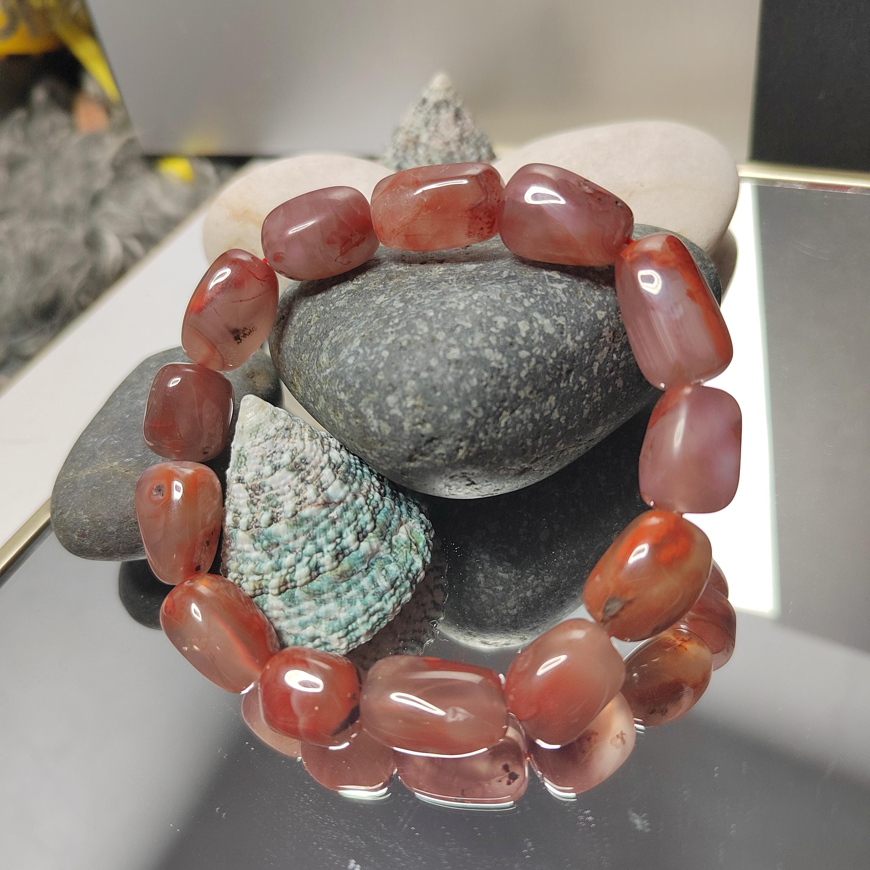 Certified Sichuan Liangshan Iron Skin|Raw Red Nanhong Agate Cylinder|Uneven Cut Beads Bracelet | Handcrafted with SL279
