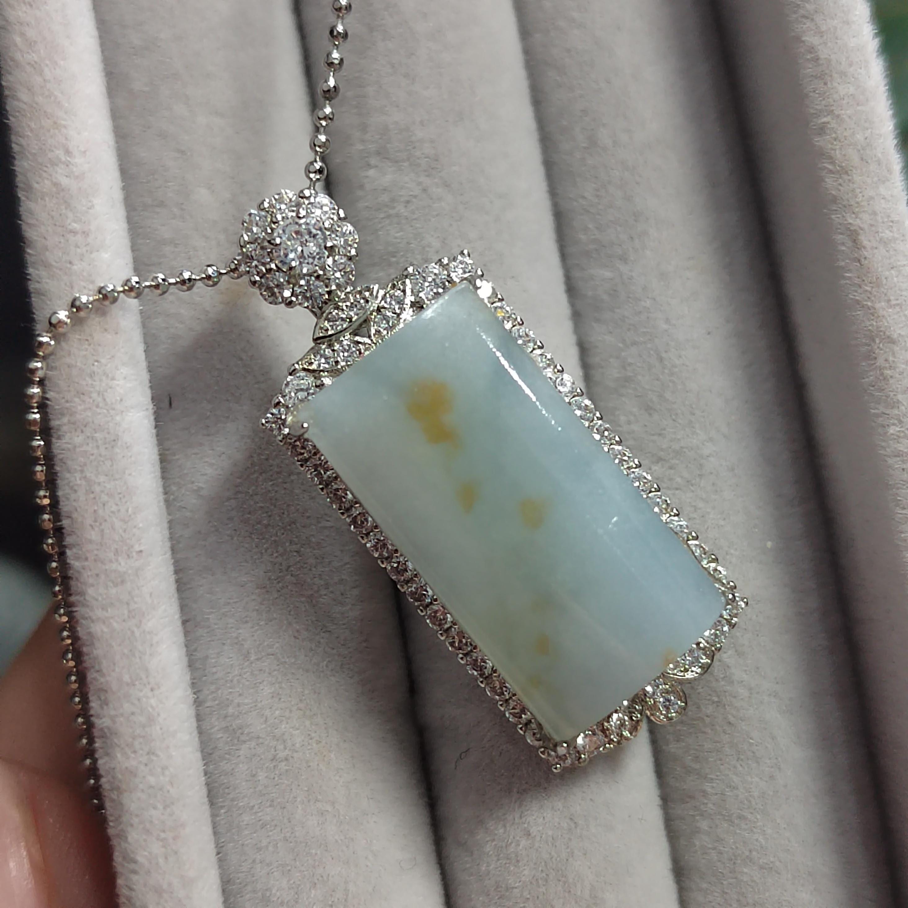 Certified A-Grade Natural Untreated Burmese Cylinder Icy White Yellow Thick Unique Design/Stone Jadeite S925 Silver Pendant SL196 - SL Precious