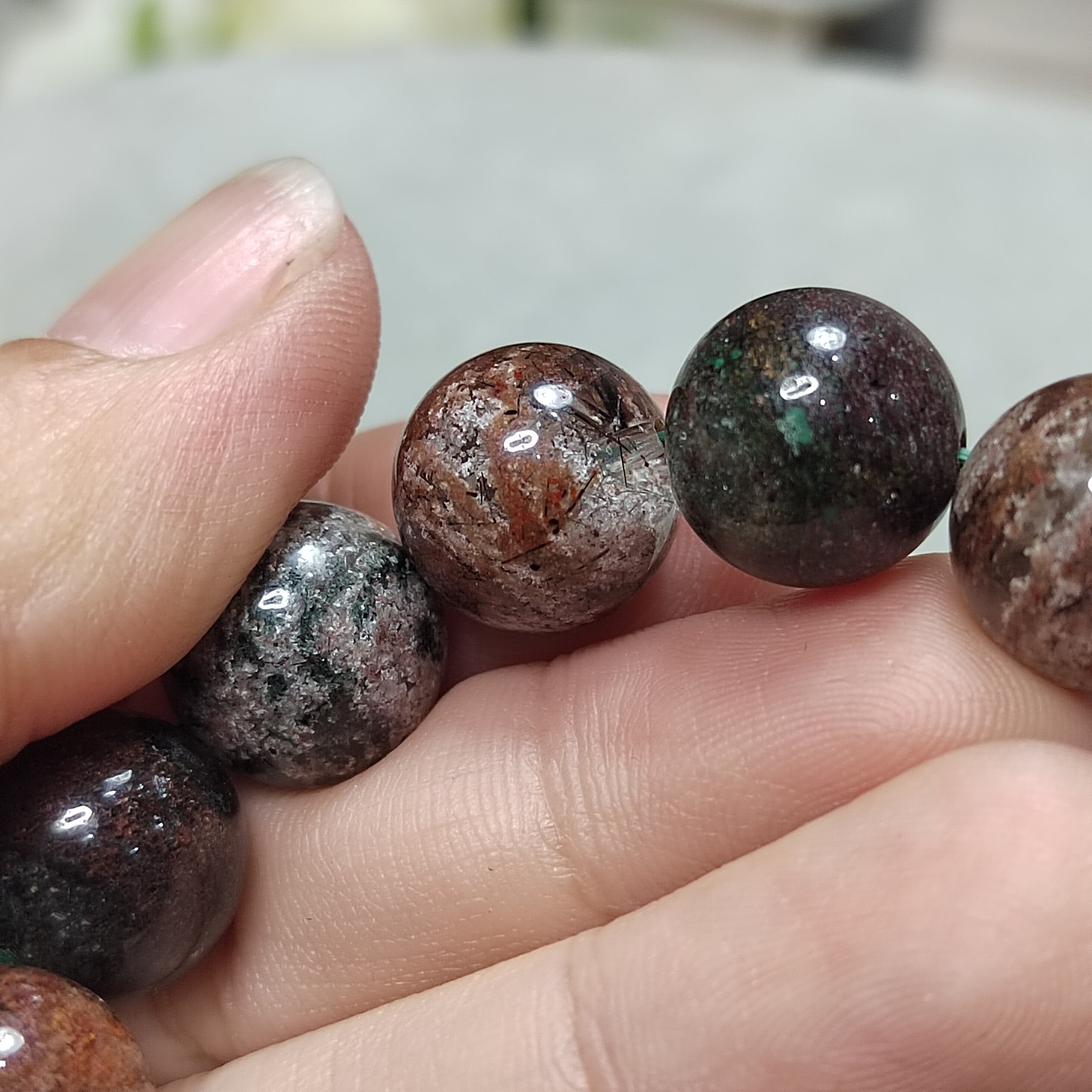 Natural Genuine Four Seasons Garden Phantom Quartz 12.5mm 17pcs Beads Bracelet SL101 - SL Precious
