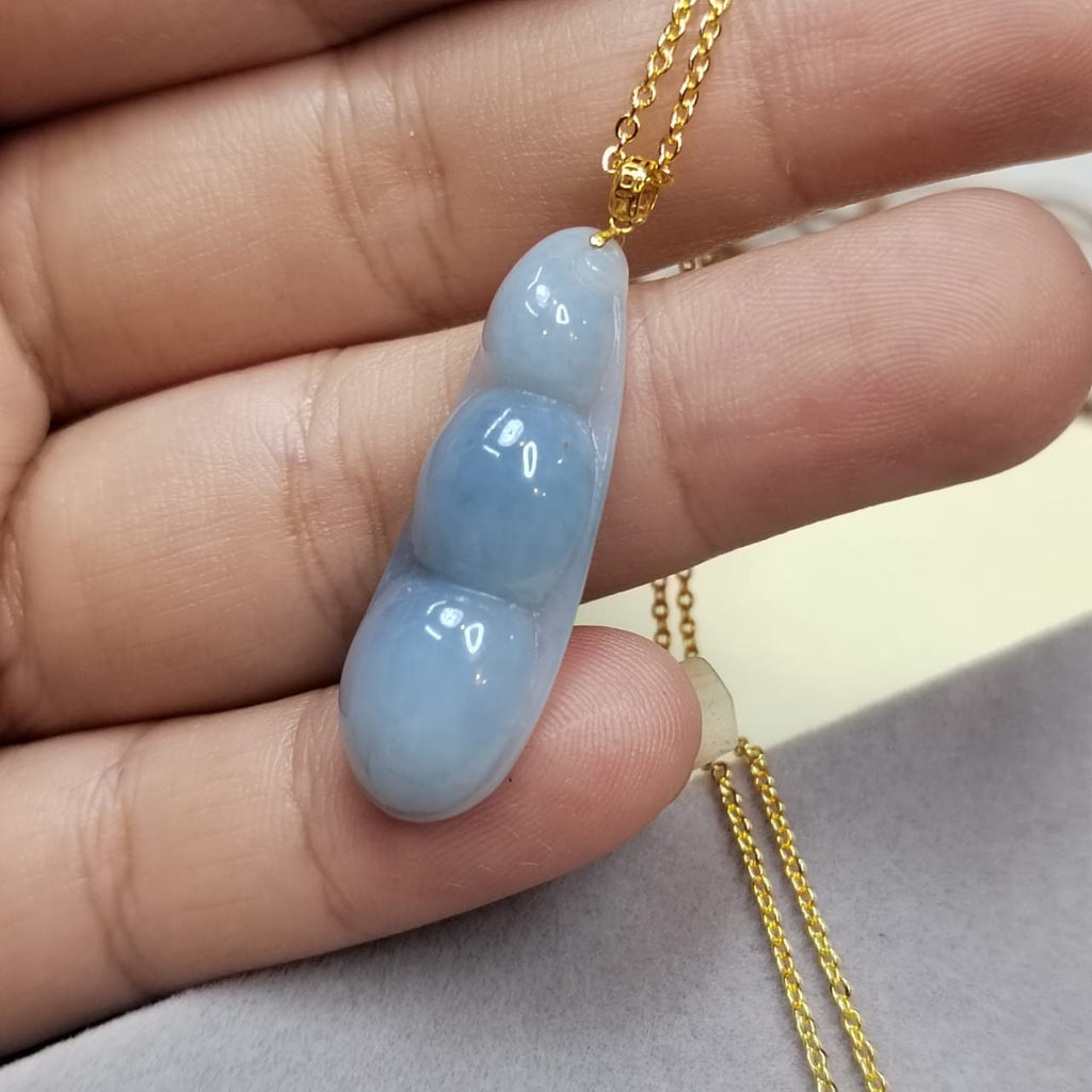 Hand Carved Elegant Rare Purple Icy Lucky Bean 福豆 Shape Jadeite 18K Solid Yellow Gold Setting SL022 - SL Precious