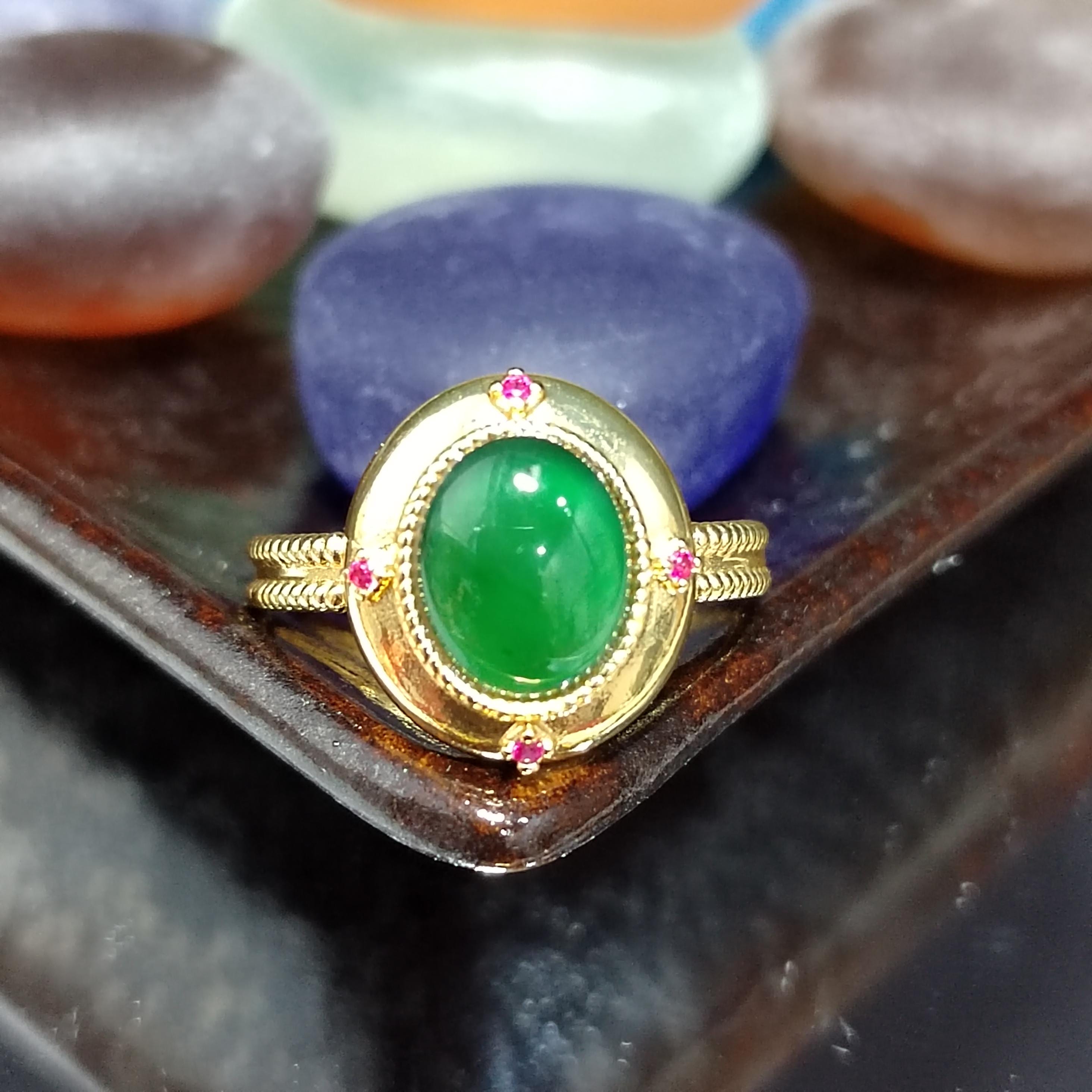 Certified Natural Untreated Guatemala Imperial Green  Oval Cabochon Jadeite Elegant Ring SL369x37