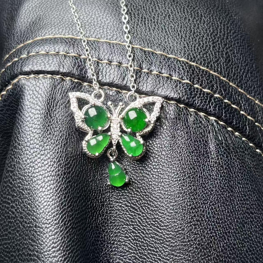 Certified A-Grade Natural Guatemala Imperial Green Butterfly|Zircon| S925 Sterling Silver Elegant Pendant Necklaces Jadeite SL275x34 - SL Precious