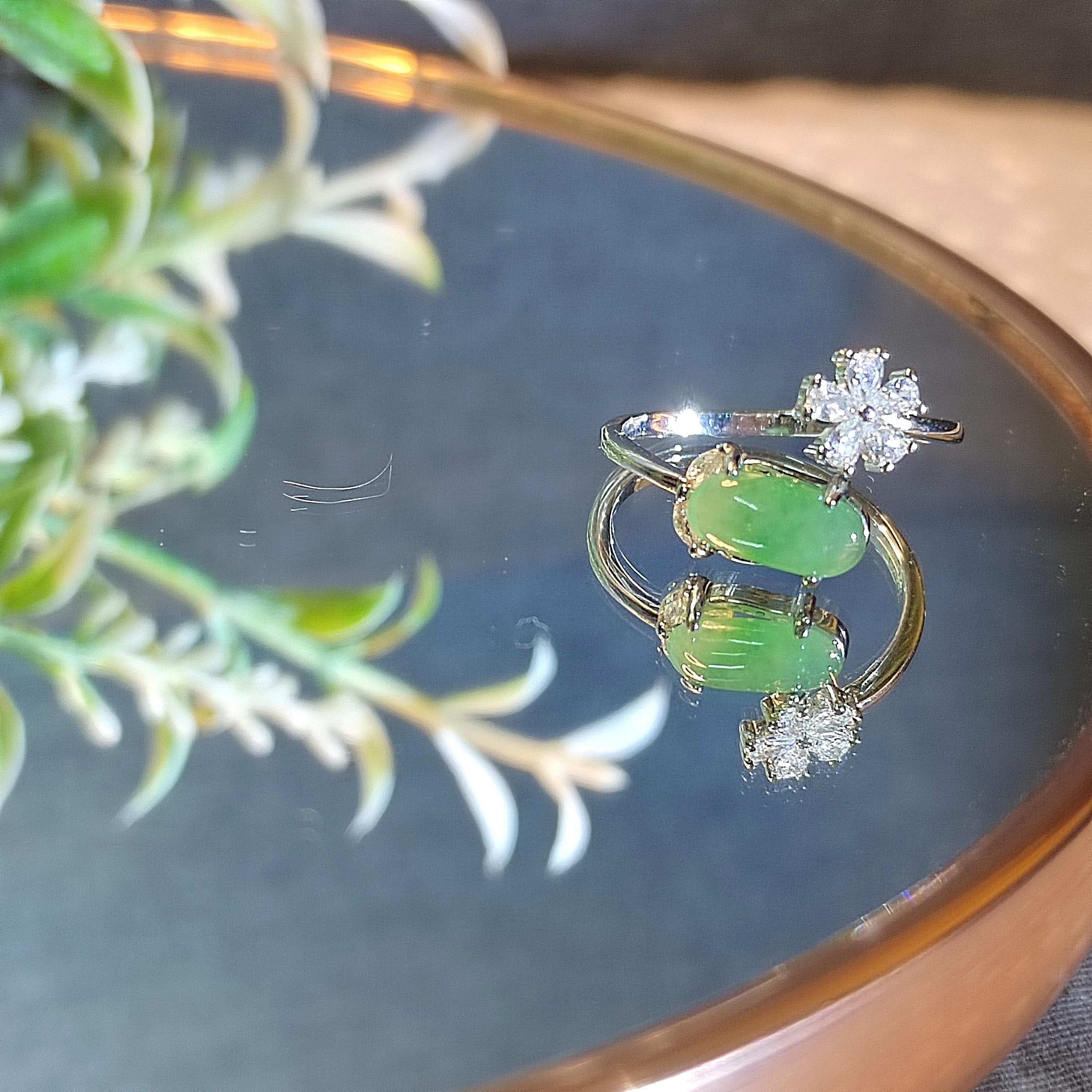 Exquisite Gemstone Burmese Icy Green Flower Zircon Natural Jadeite Ring For Her SL102R 渌飘花 - SL Precious