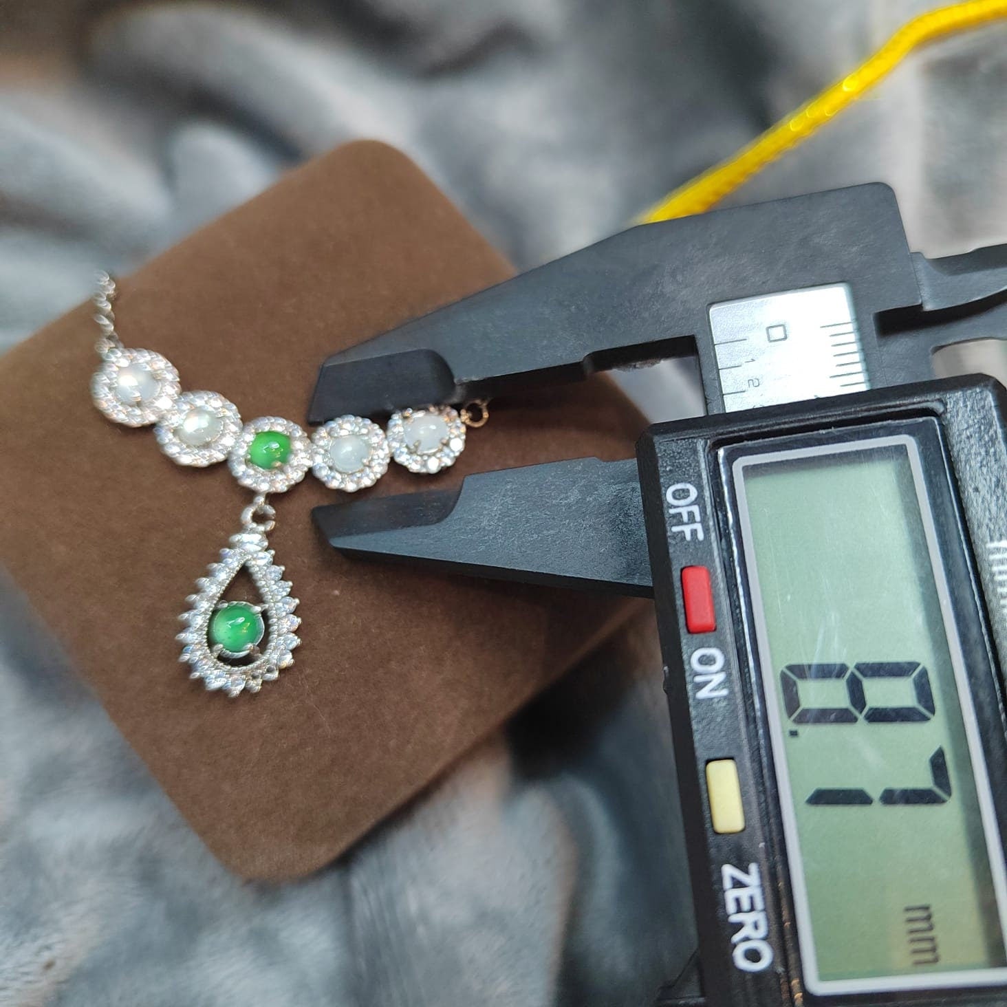 Natural Untreated A-Grade Icy White Apple Green Jadeite V-Neck Necklace | Zircon Accents SL011 - SL Precious