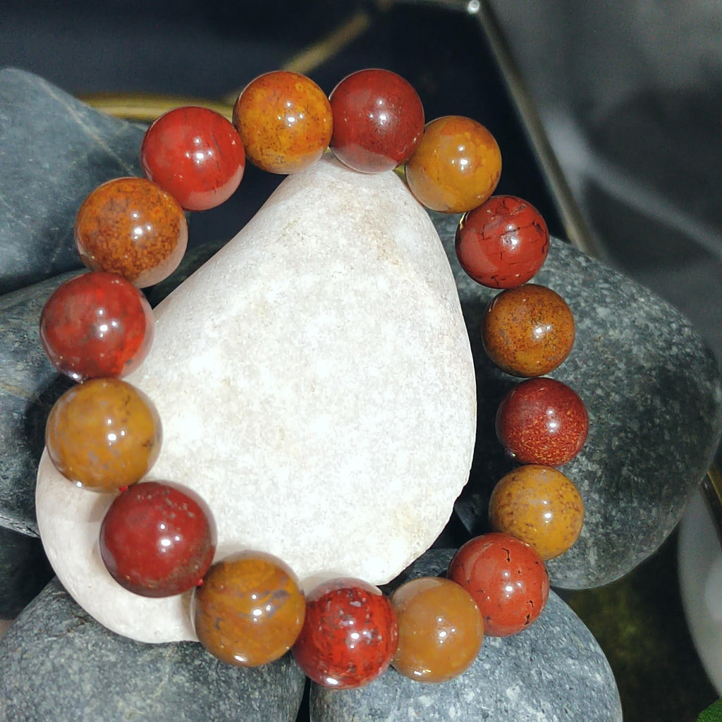Certified A-Grade Natural Southern Yunna Zhaotong(昭通料） Nanhong Orange/Red Tone Natural Beauty Bead Bracelet SL384