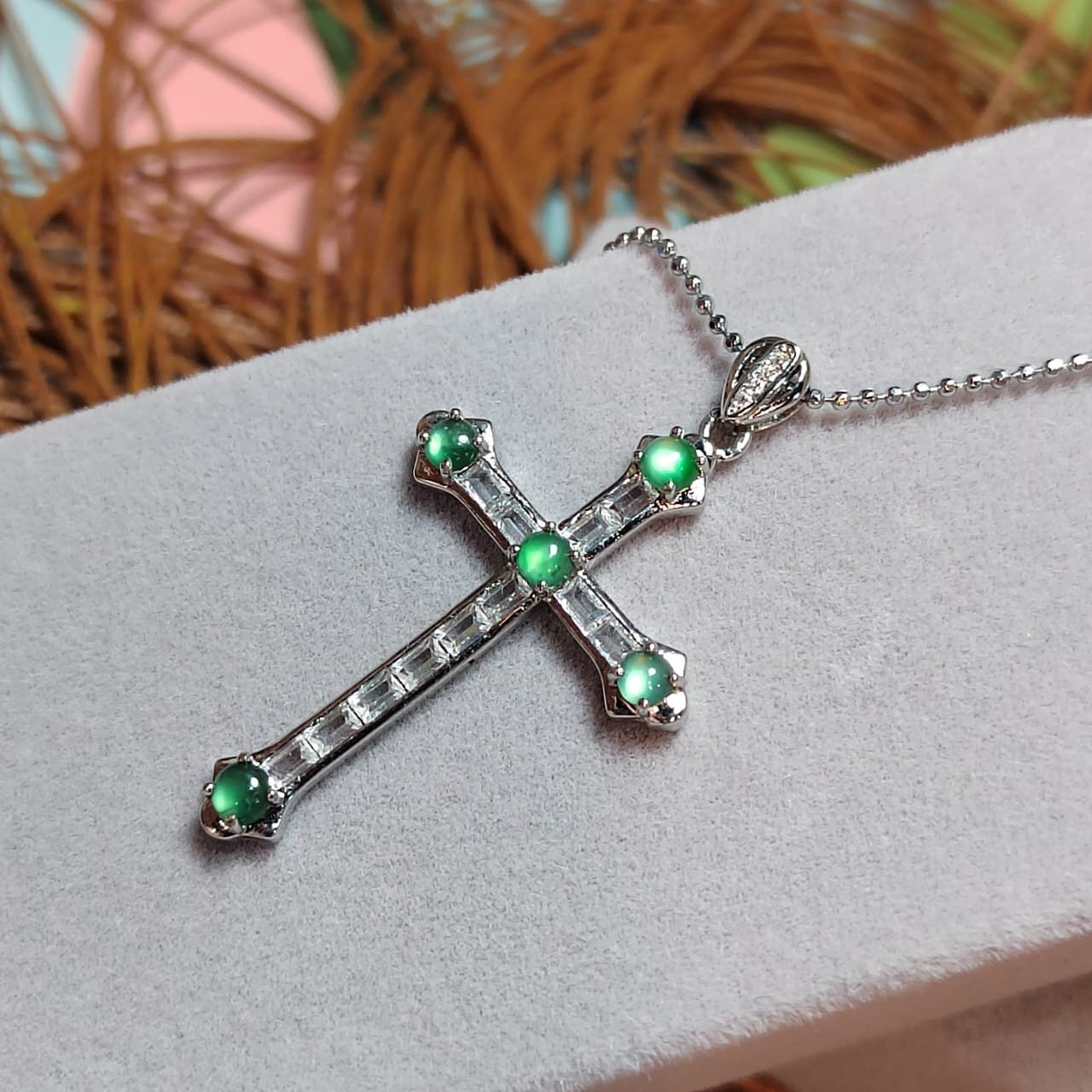 Certified Untreated A-Grade Burmese Icy Light Bulbs Natural Untreated Green Jadeite Cross Necklace | Christian Gift SL051 - SL Precious