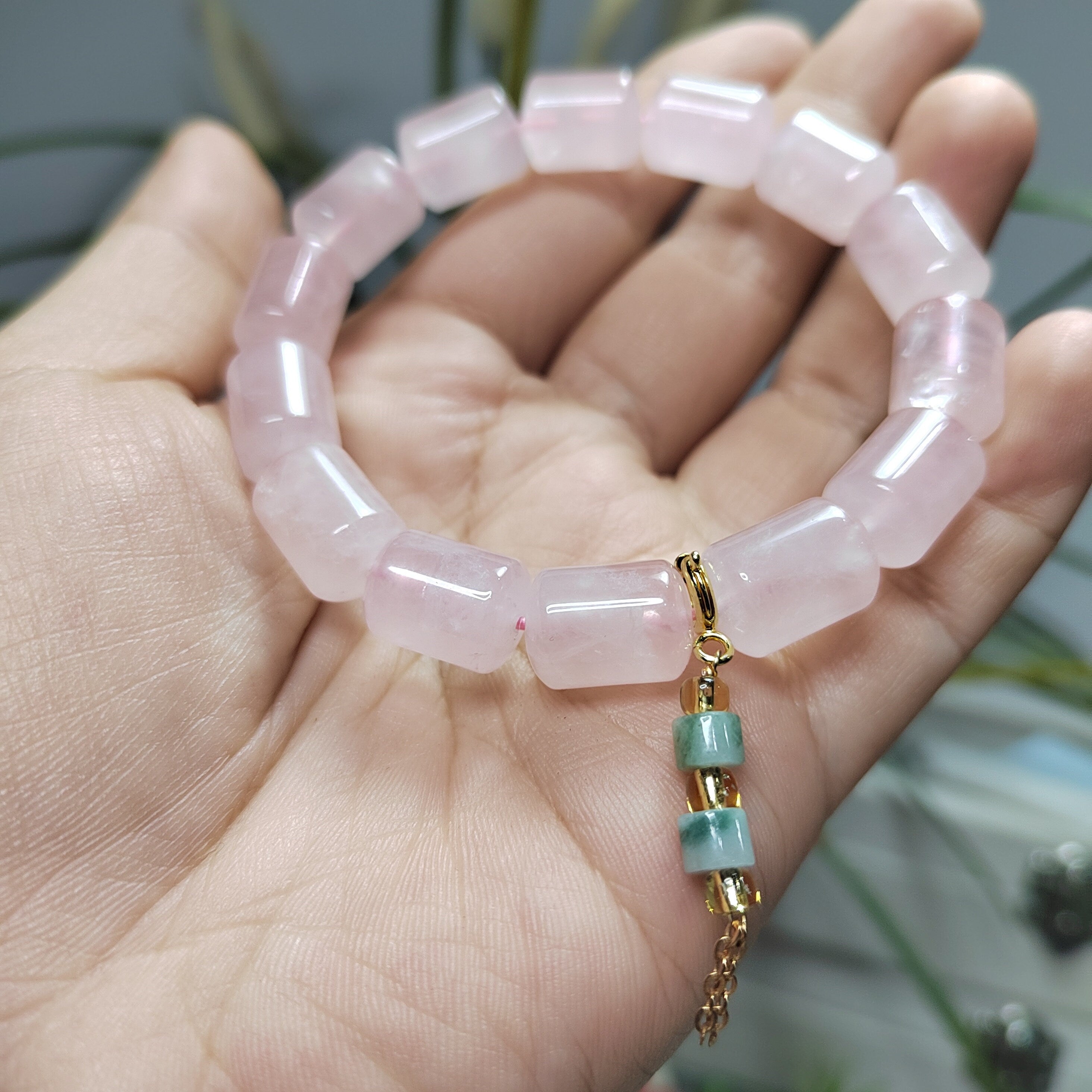 Beautiful Rose Quartz Beads Bracelet with Jadeite Chain SL103