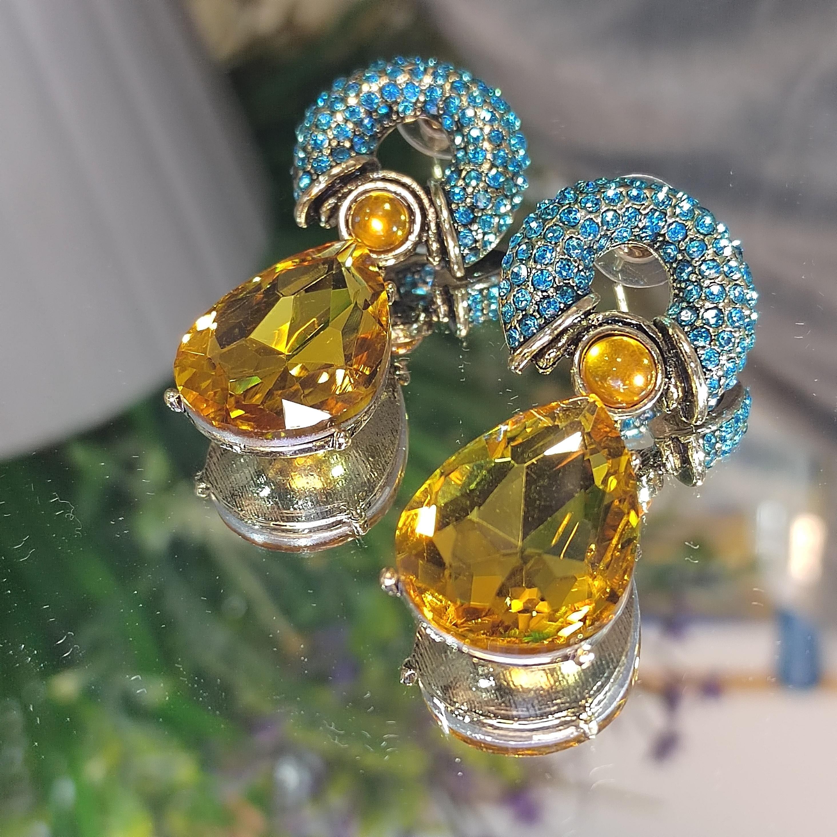 Rhinestone 925 Silver Stud Chucky Earrings Luxury Blue Yellow Wedding, Anniversary, Party, Casual SL158 - SL Precious