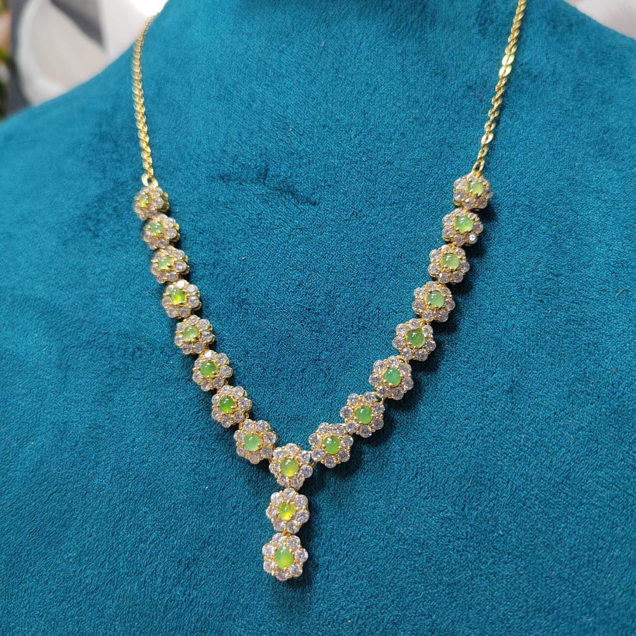 Elegant 19pcs Icy Apple Green Burmese Jadeite Necklace, 18K Gold Plated S925 Silver with Zirconia, Perfect Gemstone Gift SL014 - SL Precious