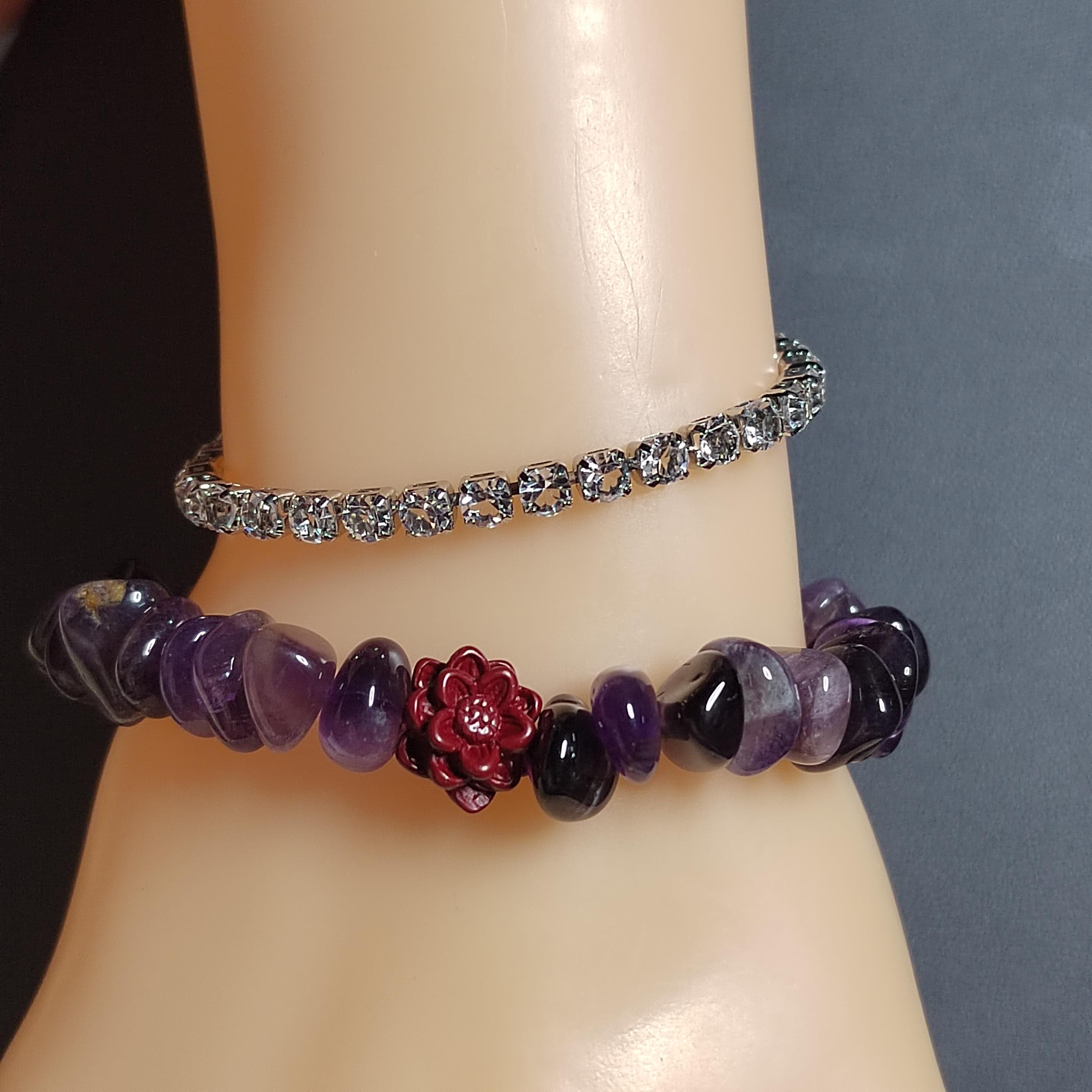 Natural Purple Amethyst Quartz Flower Cinnabar Uneven Beads Rhinestone Mix & Match Bracelet SL169 - SL Precious