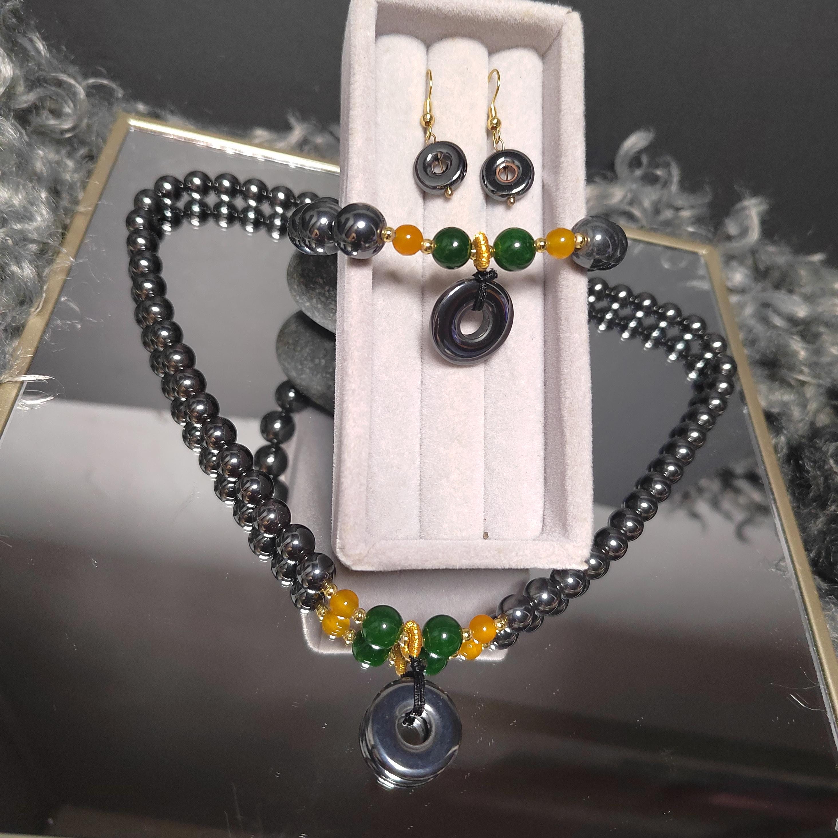 3pcs Set Terahertz Earrings, Bracelets & Necklaces Bead | Natural Handmade SL295