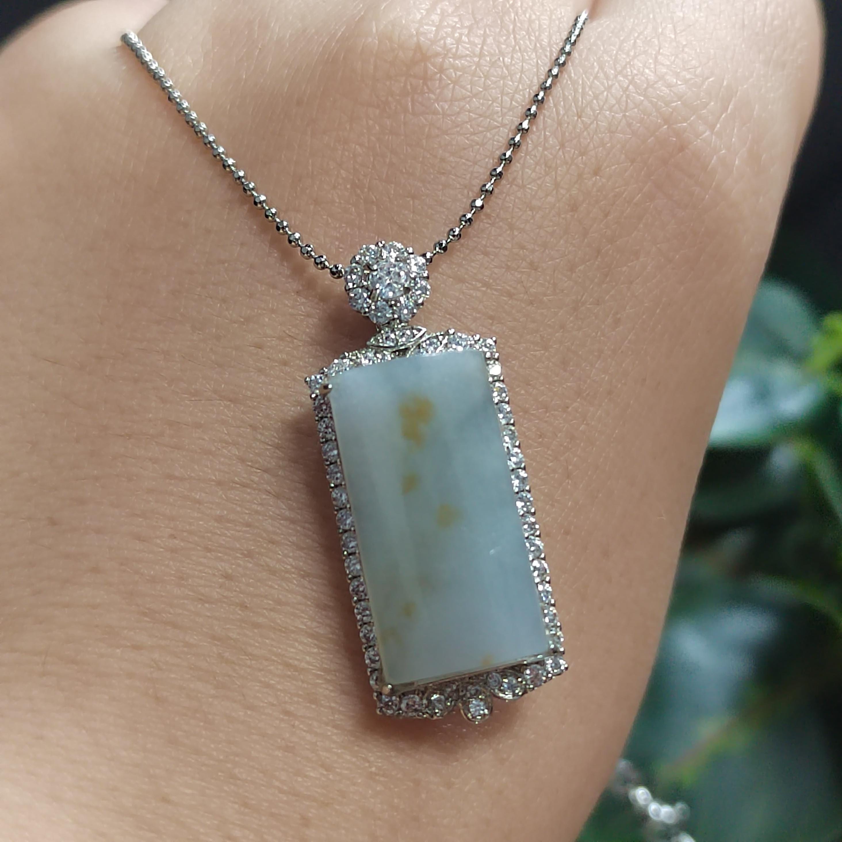 Certified A-Grade Natural Untreated Burmese Cylinder Icy White Yellow Thick Unique Design/Stone Jadeite S925 Silver Pendant SL196 - SL Precious