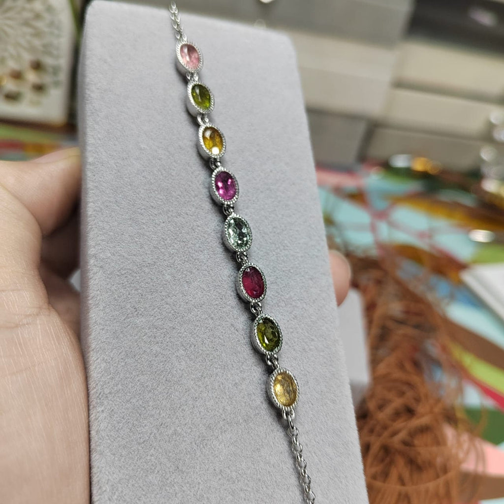 Elegant 5-Color Minimalist 1ct Oval Tourmaline Bracelet on 925 Sterling Silver, Dainty Gemstone Gift for Her SL036 - SL Precious