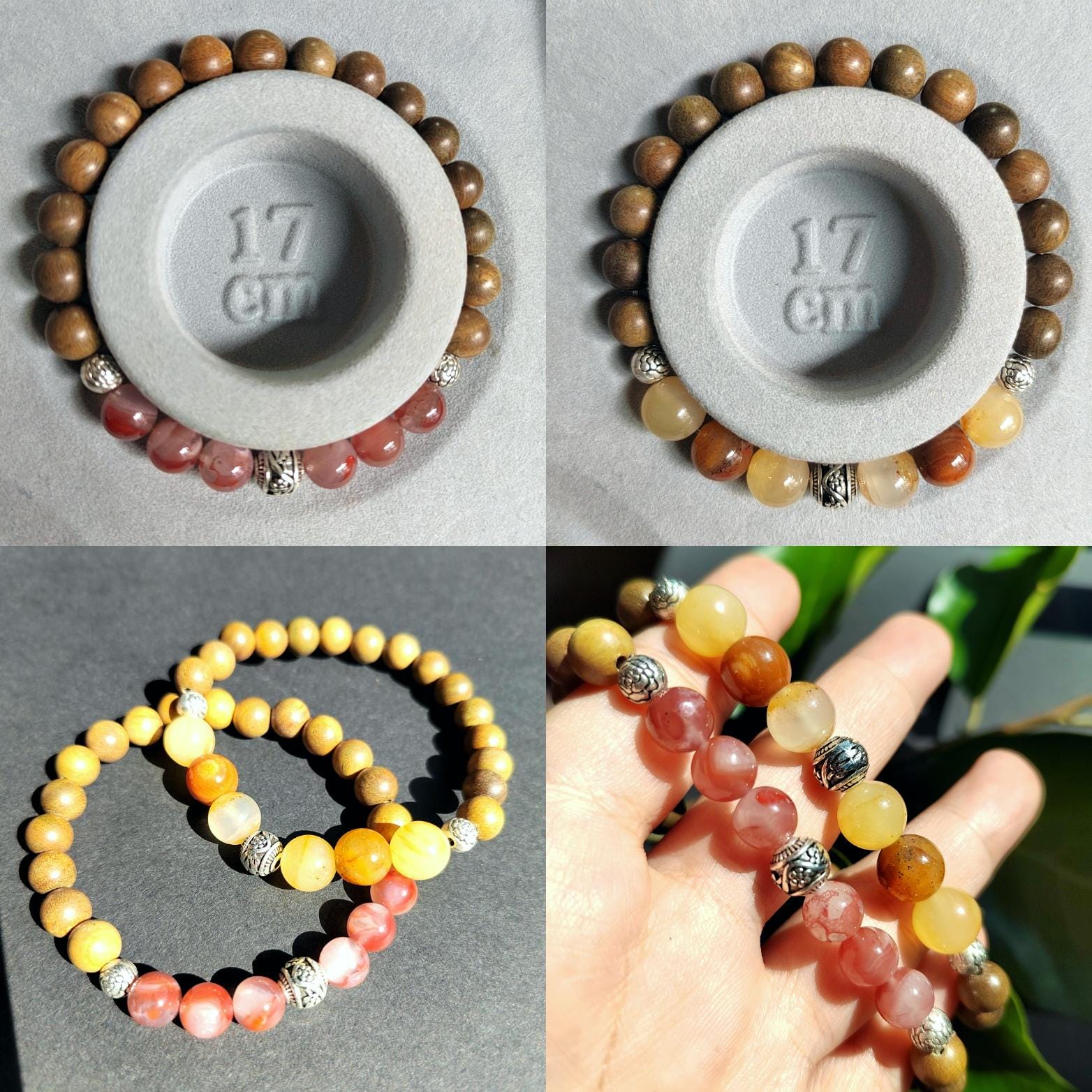 Nanhong Agate & Sandalwood Bracelet: 999 Silver Beads, Aromatherapy Jewelry SL403