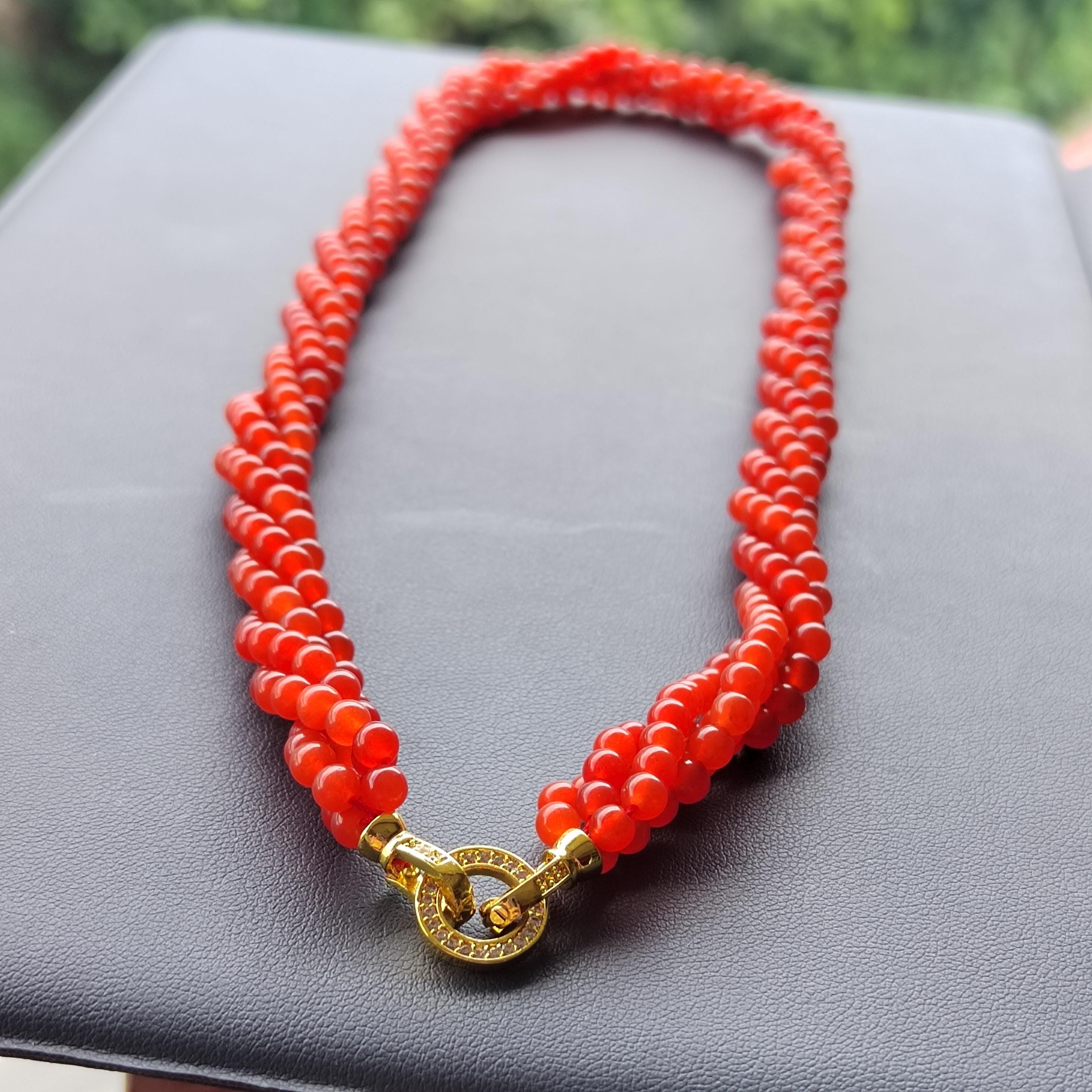 Luxurious Red Agate Southern Icy Yunnan Baoshan Nanhong Twisted Beads Necklace For Her Twisted Beads Necklace - Exquisite Gift for Her SL276