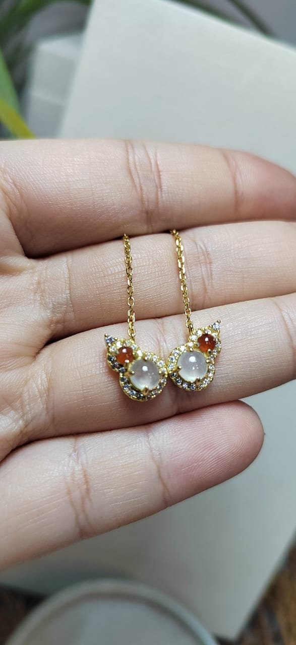 Certified A-Grade Natural Untreated Icy White Yellow  Burmese Jadeite on S925 Silver Plated with 18K Yellow Gold Earring SL054 - SL Precious