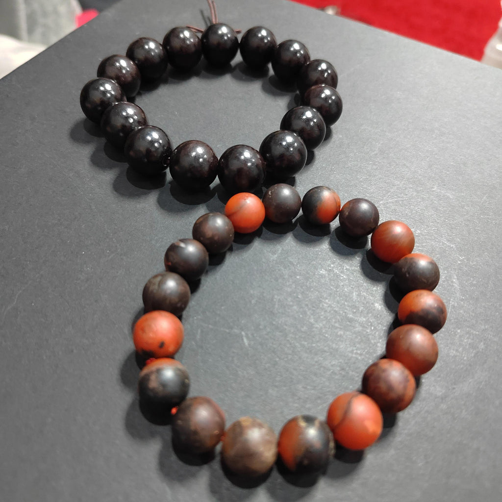 Ebony Wood Bead Bracelet Set with Certified Baoshan Nanhong Agate Matte 11.5mm | 2pcs Natural Bracelets 15mm & 11.5mm SL379