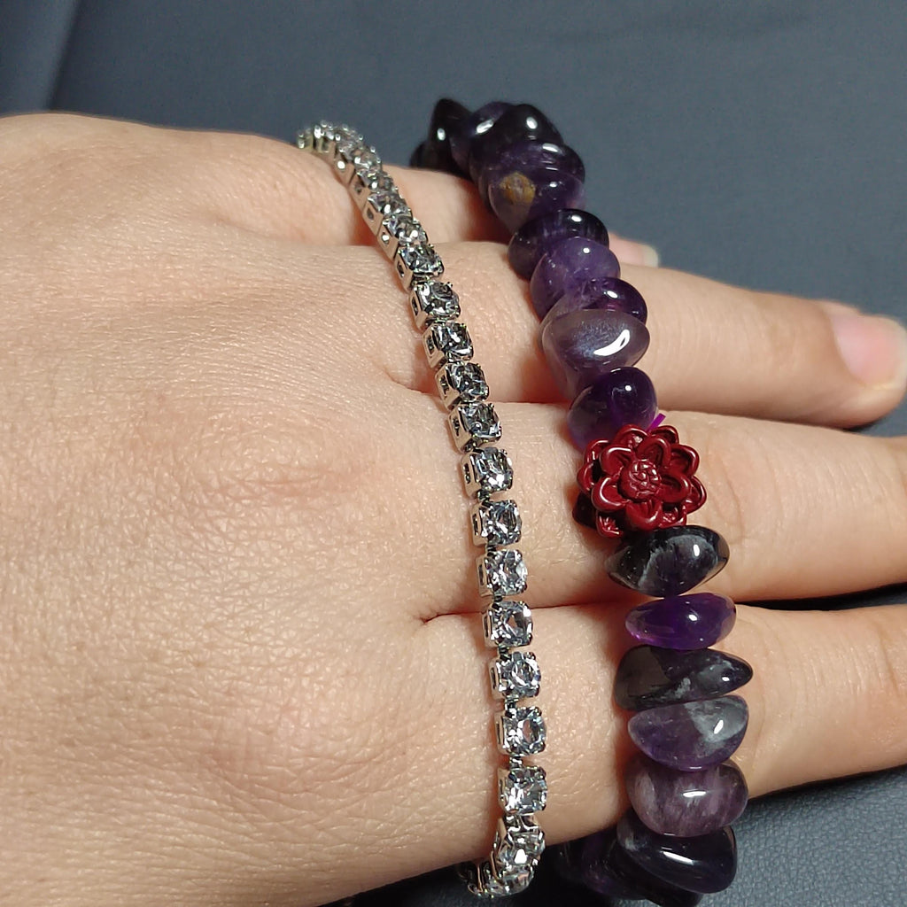 Natural Purple Amethyst Quartz Flower Cinnabar Uneven Beads Rhinestone Mix & Match Bracelet SL169 - SL Precious