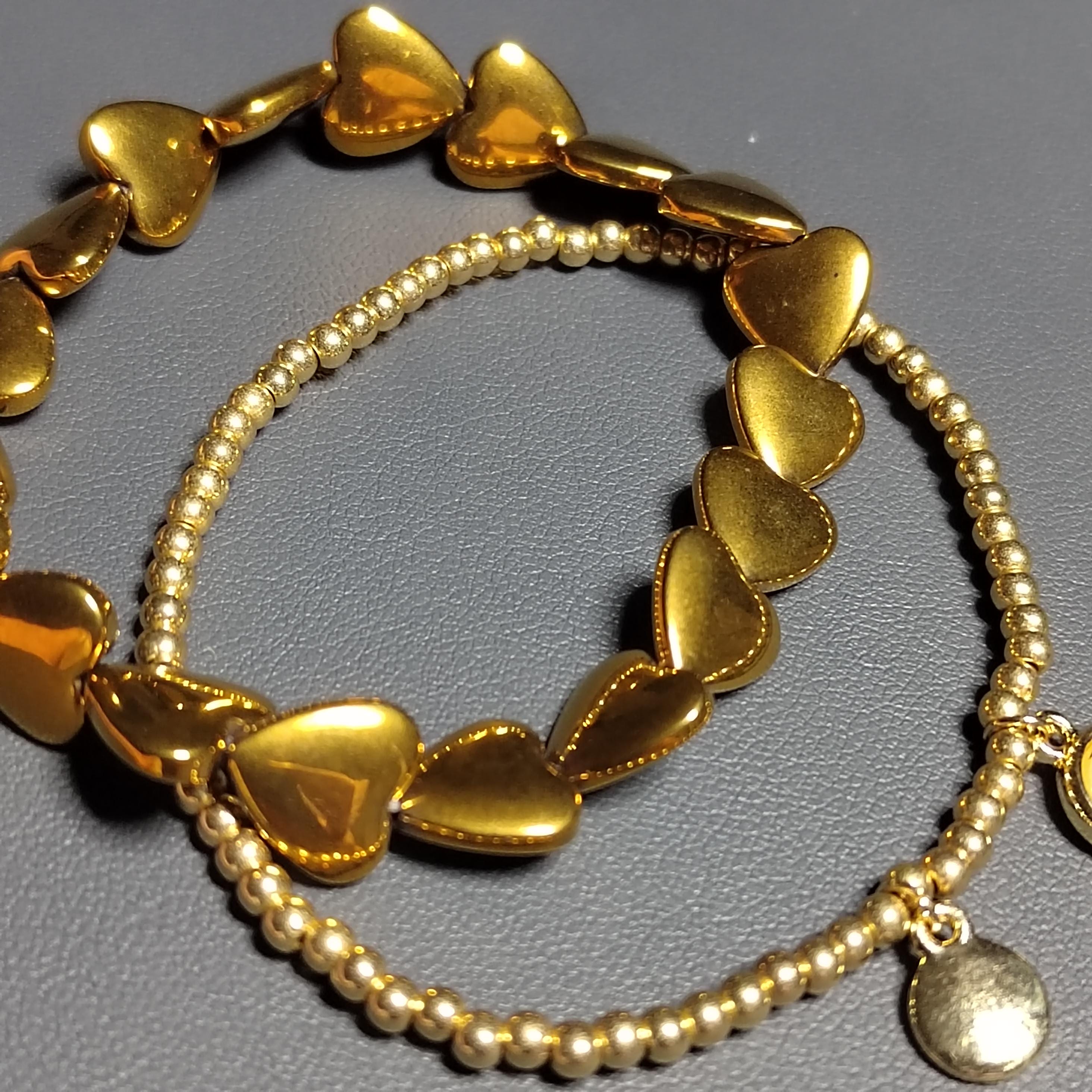 Double Layer Fashion Design Natural Pyrite Love Shape Bead, Gold/Silver Bead Bracelet SL162G SL163S - SL Precious