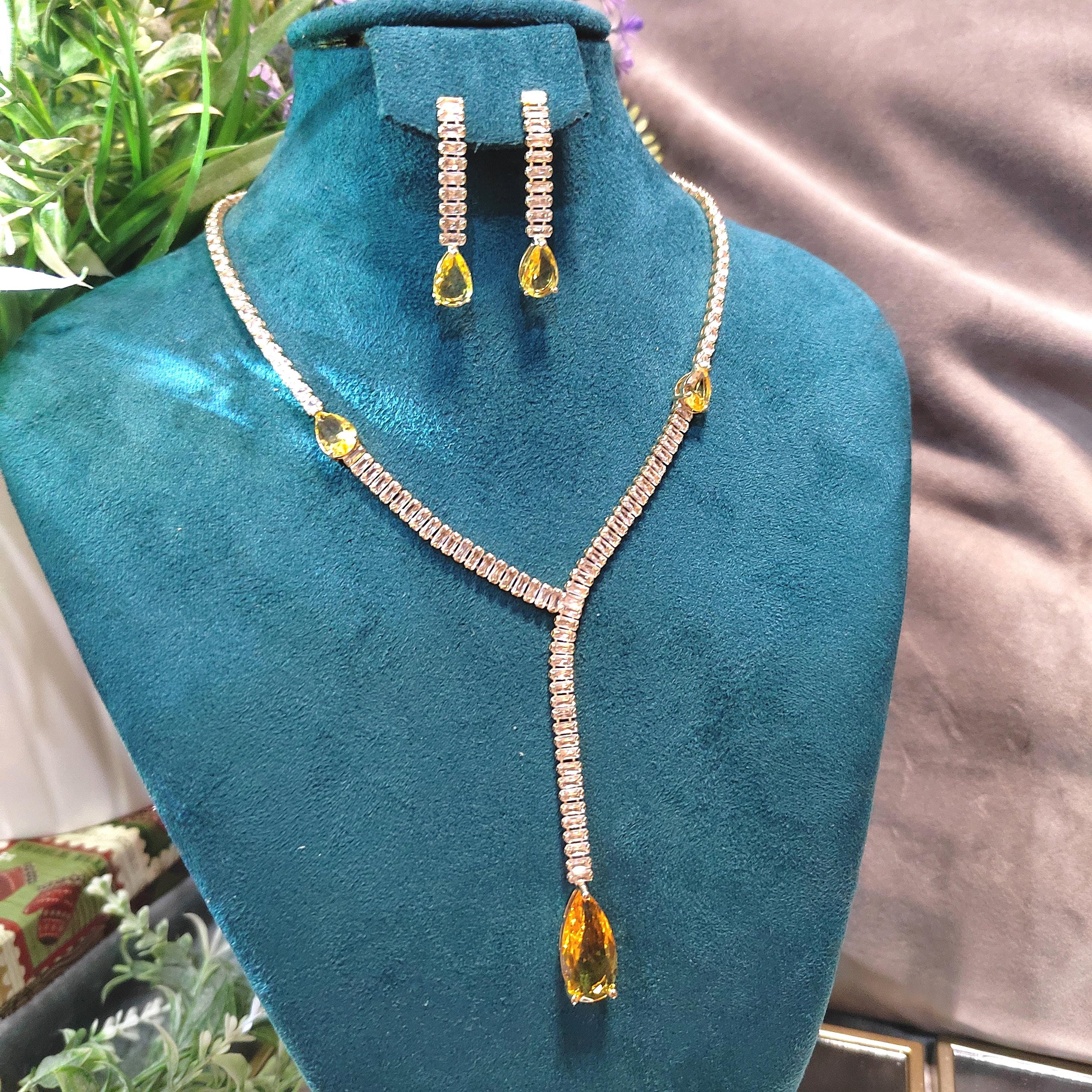 Elegant White and Yellow Zircon Jewelry Set Necklaces & Earrings for Her - Perfect for Celebrations and Special Occasions SL159 - SL Precious