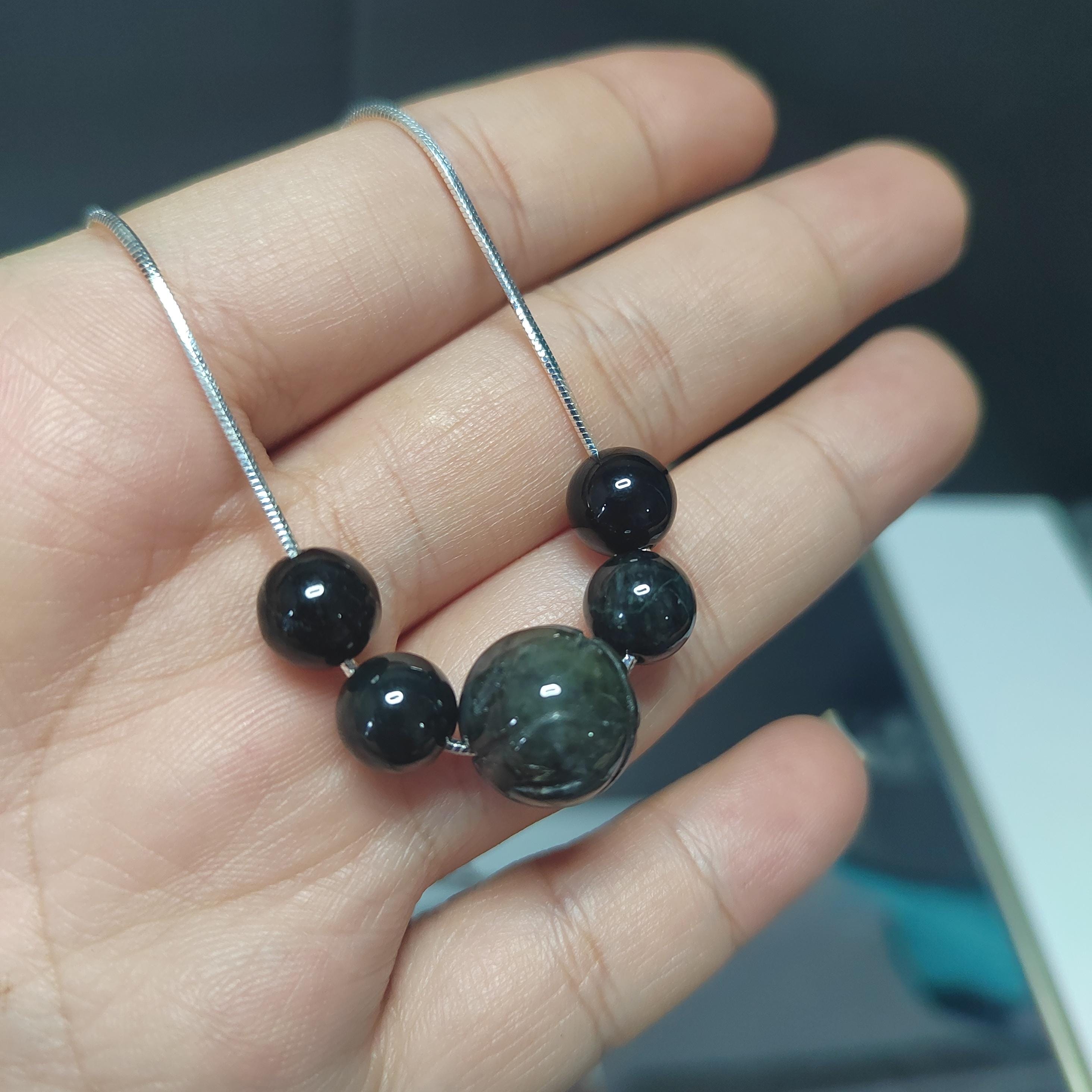 Natural Burmese Black Ink Wuji Jadeite Necklace | Minimalist Design | S9999  Silver Filled Vermeil Adjustable Chain | SL332