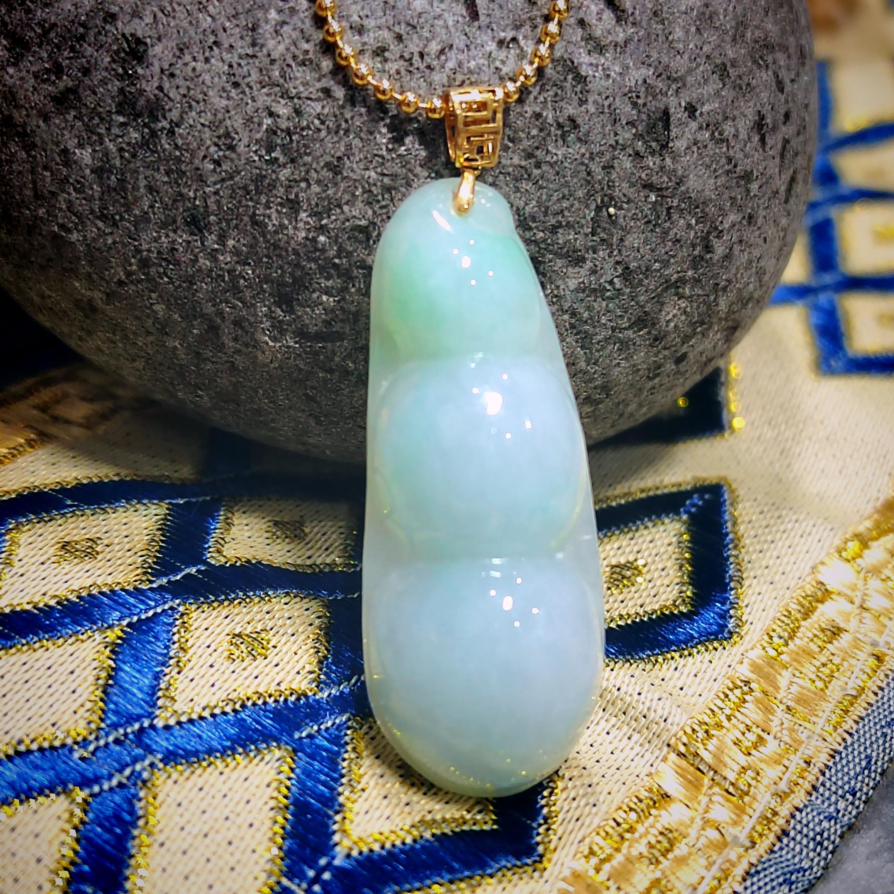 Certified Burmese Gemstone A-Grade Lucky Bean Jadeite Pendant | 18k Solid Yellow Gold Set | Jewelry for Women, Mom, Wife SL8014 - SL Precious