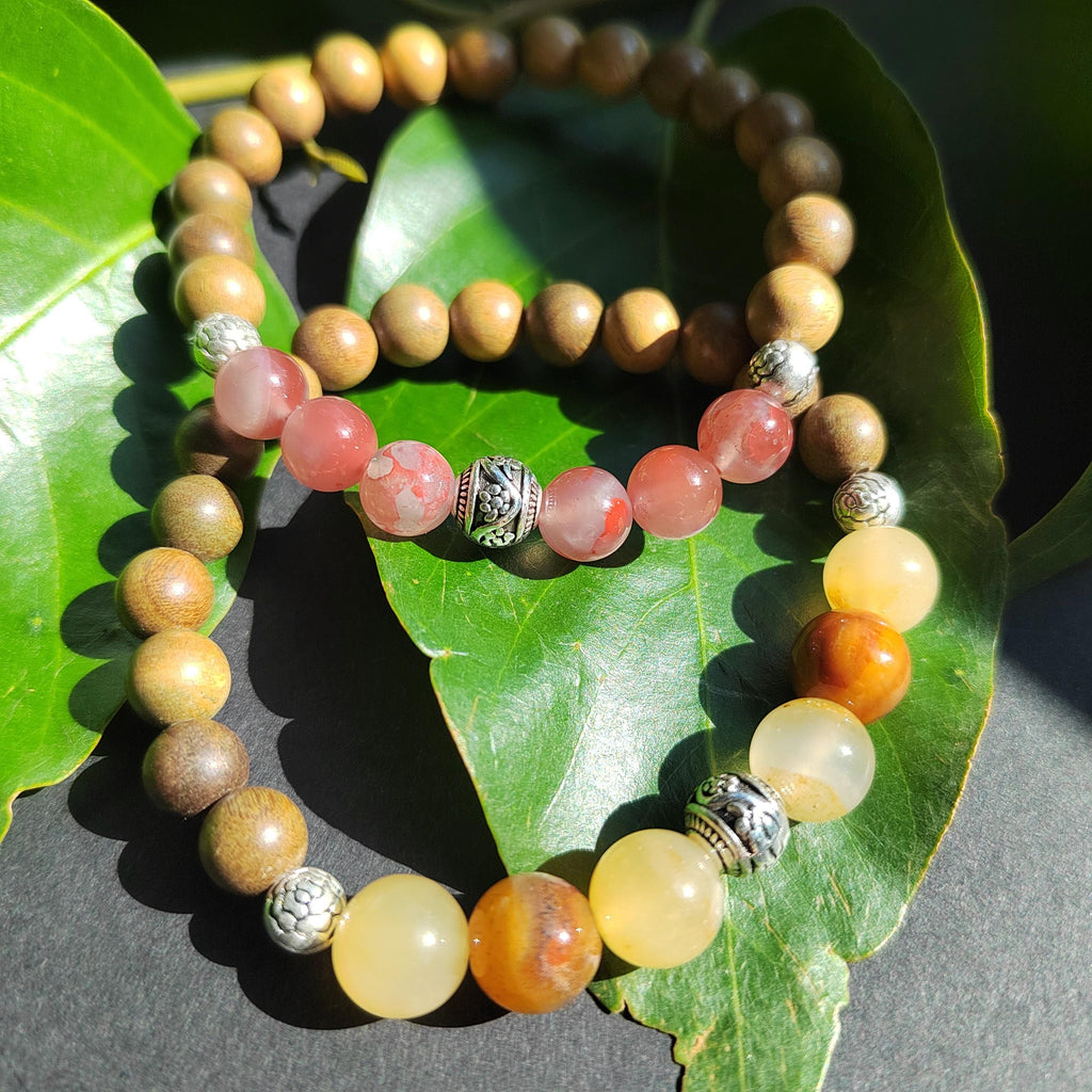 Nanhong Agate & Sandalwood Bracelet: 999 Silver Beads, Aromatherapy Jewelry SL403