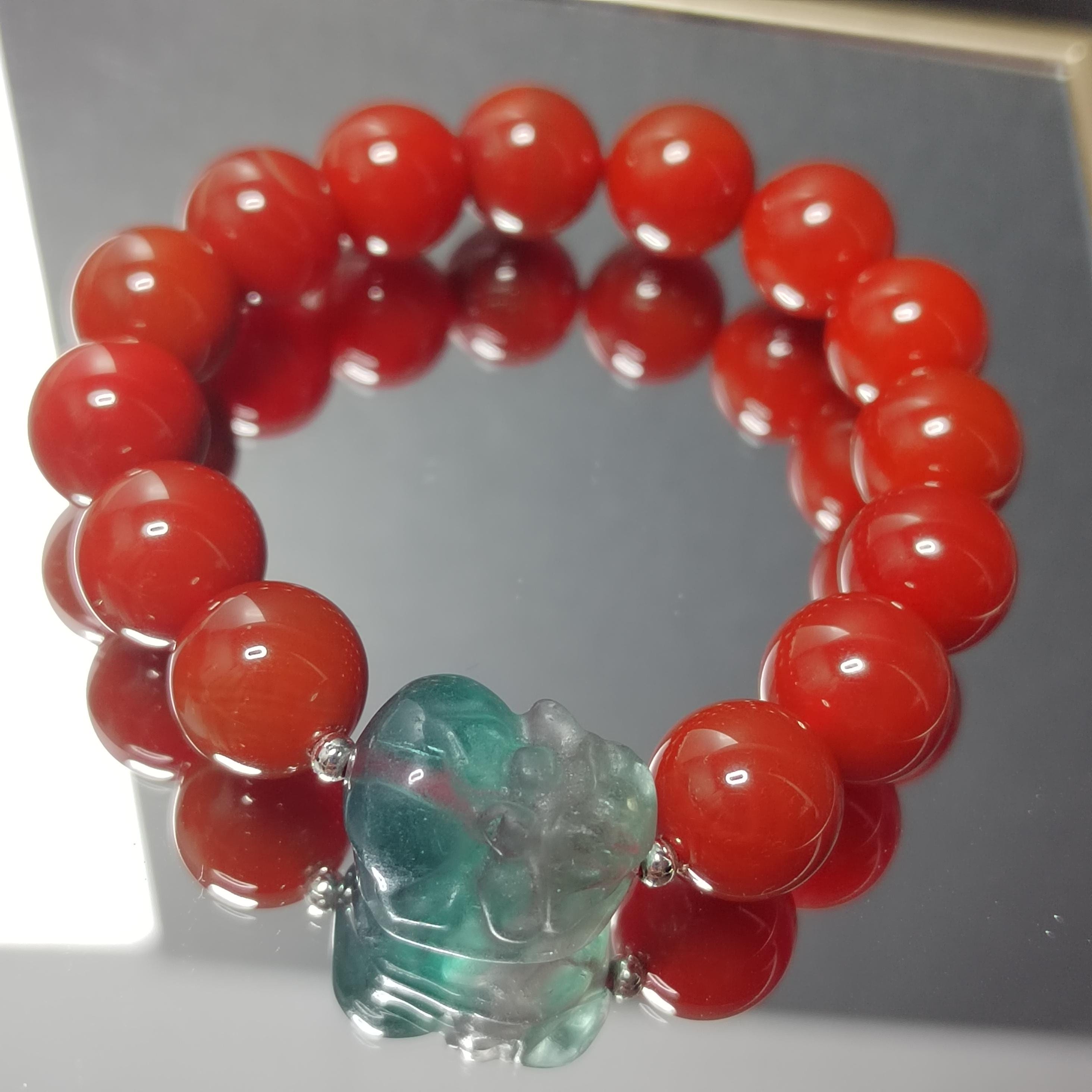 Certified A-Grade Natural China Baoshan Southern Red Oily Nanhong & Fluorite Brave Troops Bead Bracelet Handmade Design SL282
