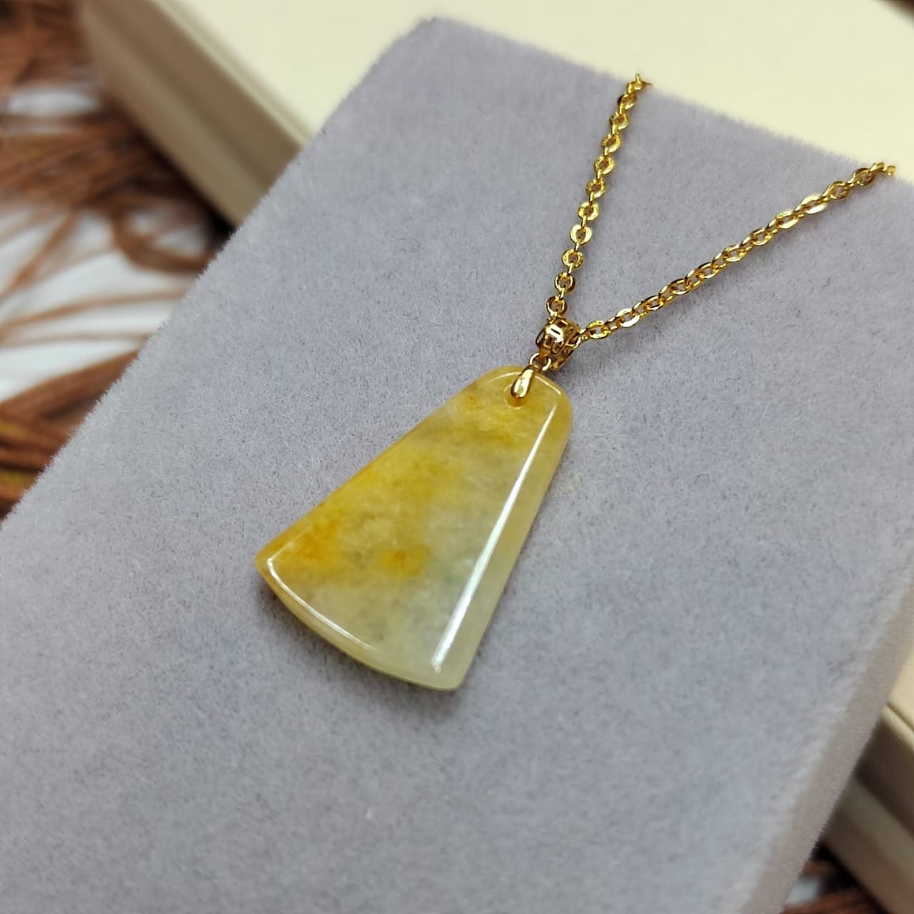 Certified Natural Untreated Burmese Yellow Icy Oil Painting View Jadeite Pendant in 18k Solid Gold - Elegant Minimalist Design SL024 - SL Precious