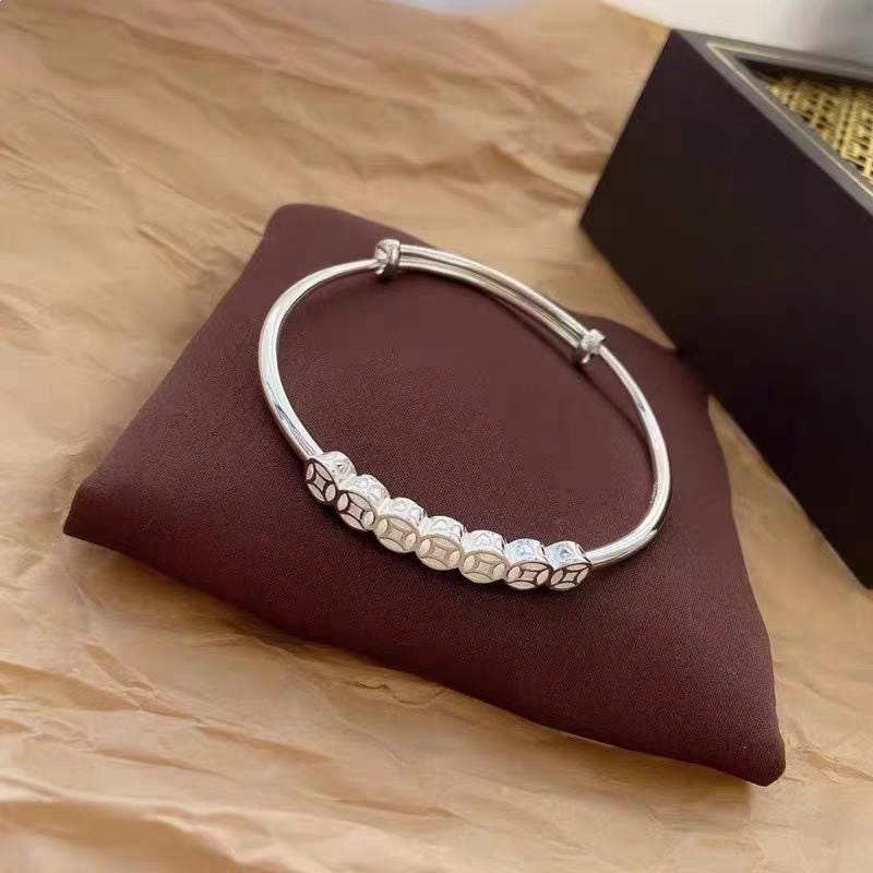 Luxury S9999 Silver Filled Vermeil Lucky Coins Adjustable Bangle | 足银招财铜钱手镯 | Best Friend Gift Jewelry SL342