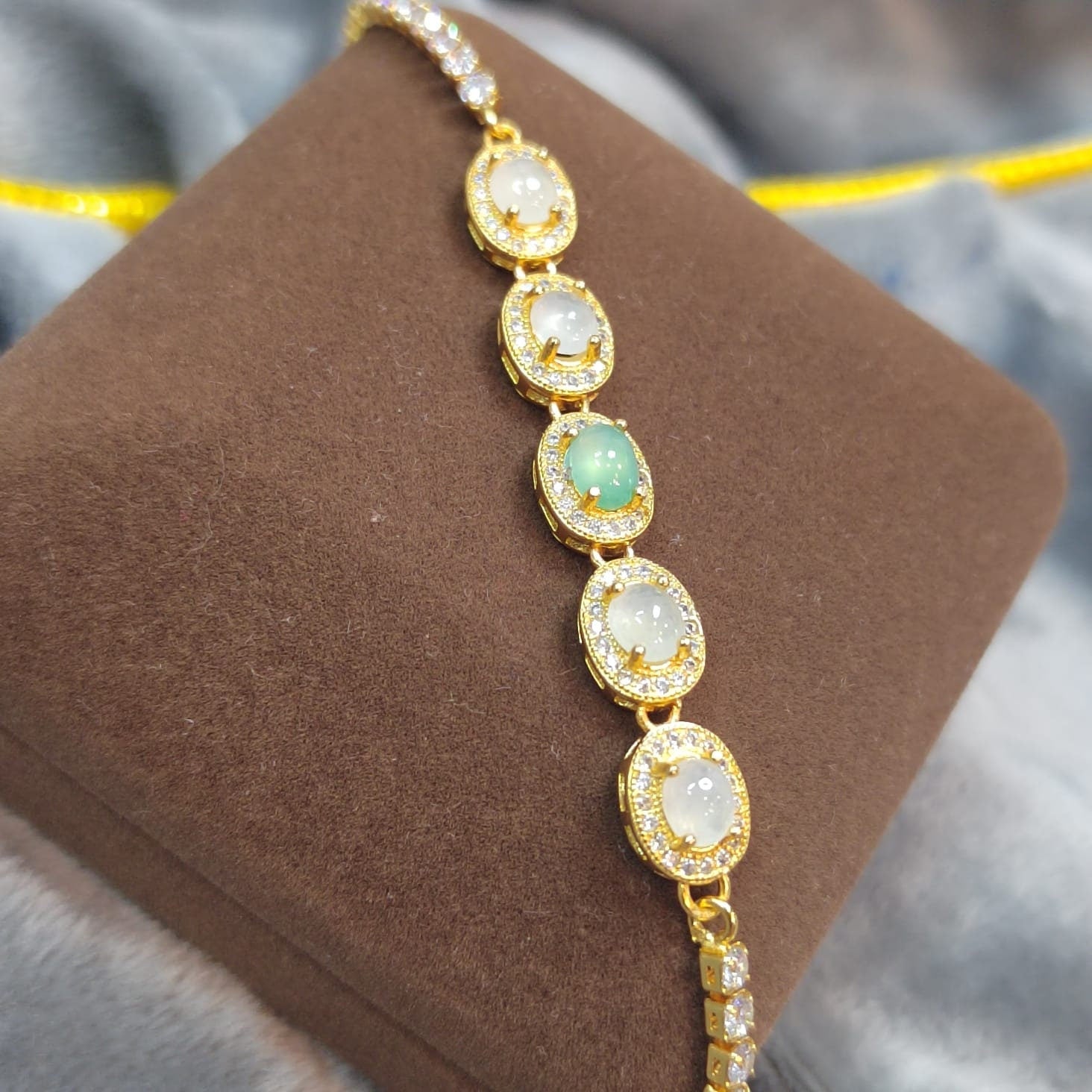 Luxurious Burmese Jadeite Bracelet with 18K Gold Plating | Exquisite Oval Design | Certified Quality SL8010