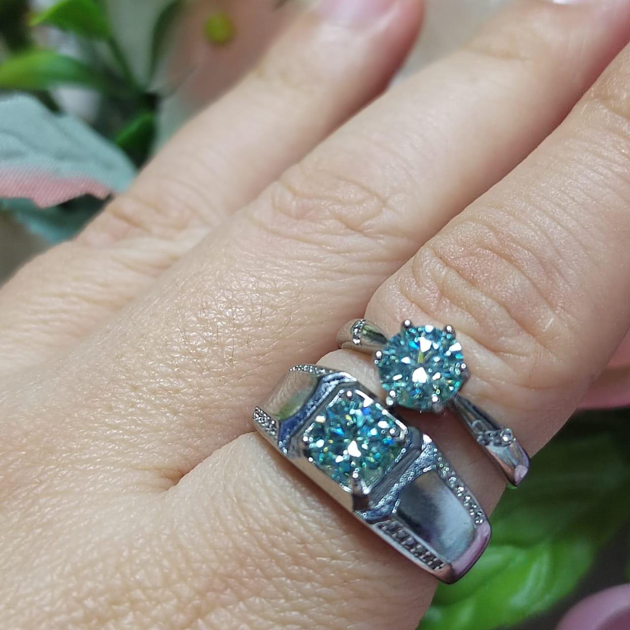 Light Blue Moissanite Couple Rings with Zircon Accents Set 925 Silver Plated with 18K White Gold Wedding-Engagement - Birthday Gifts SL090 - SL Precious