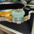 Burmese Gemstone Lucky Color Natural Jadeite Bracelet & Ring Set 925 Silver Plated with 18K White Gold Zircon Accent For Her Minimalist SL08 - SL Precious