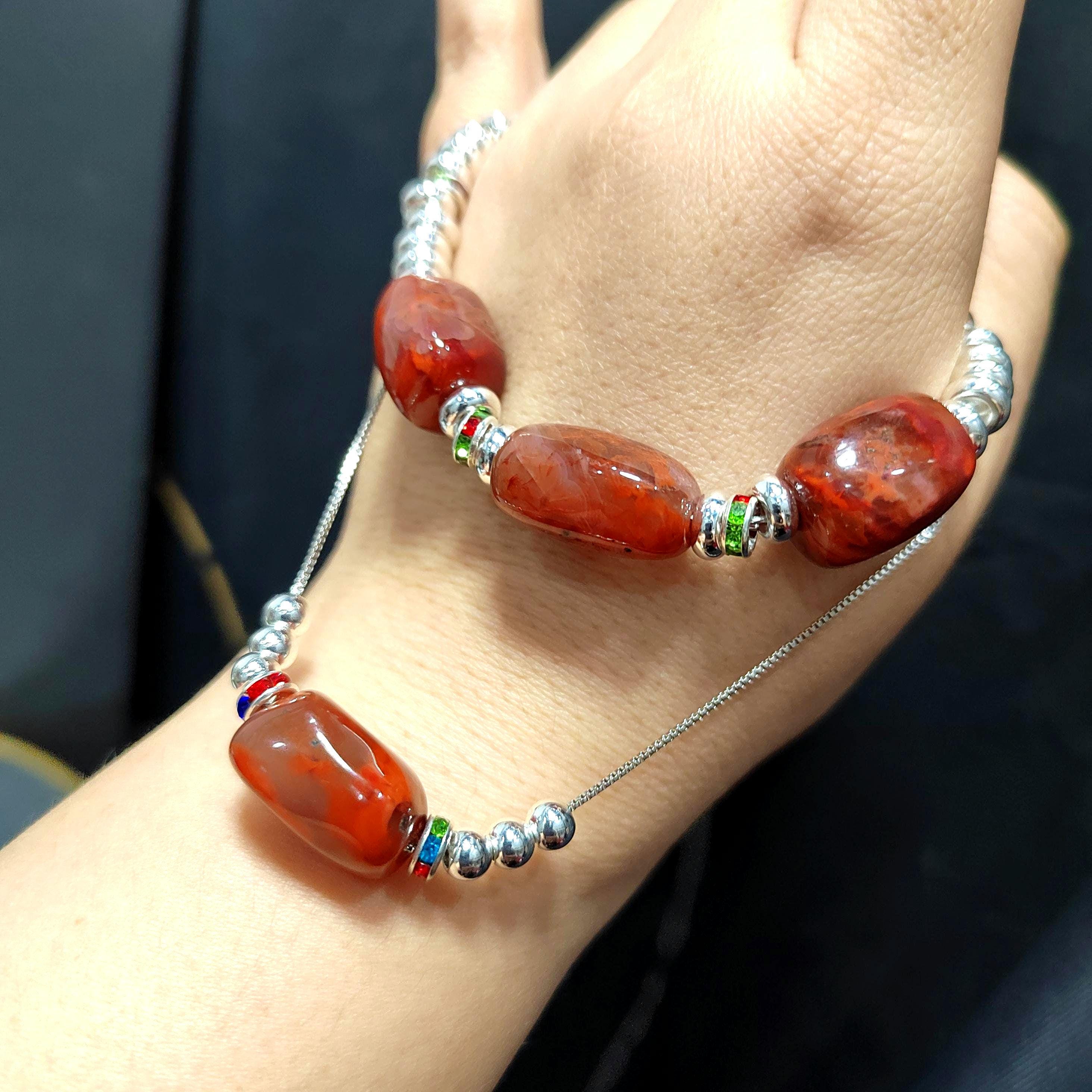 Natural Sichuan Wasi Southern Red Nanhong Agate 2pcs Set | Uneven Cut Bracelet/Necklace | Handmade Design SL309