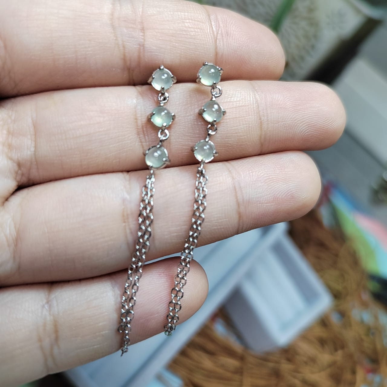 Luxurious Icy White Jadeite Earrings with S925 Silver - A-Grade Quality Certified and Untreated SL048 - SL Precious