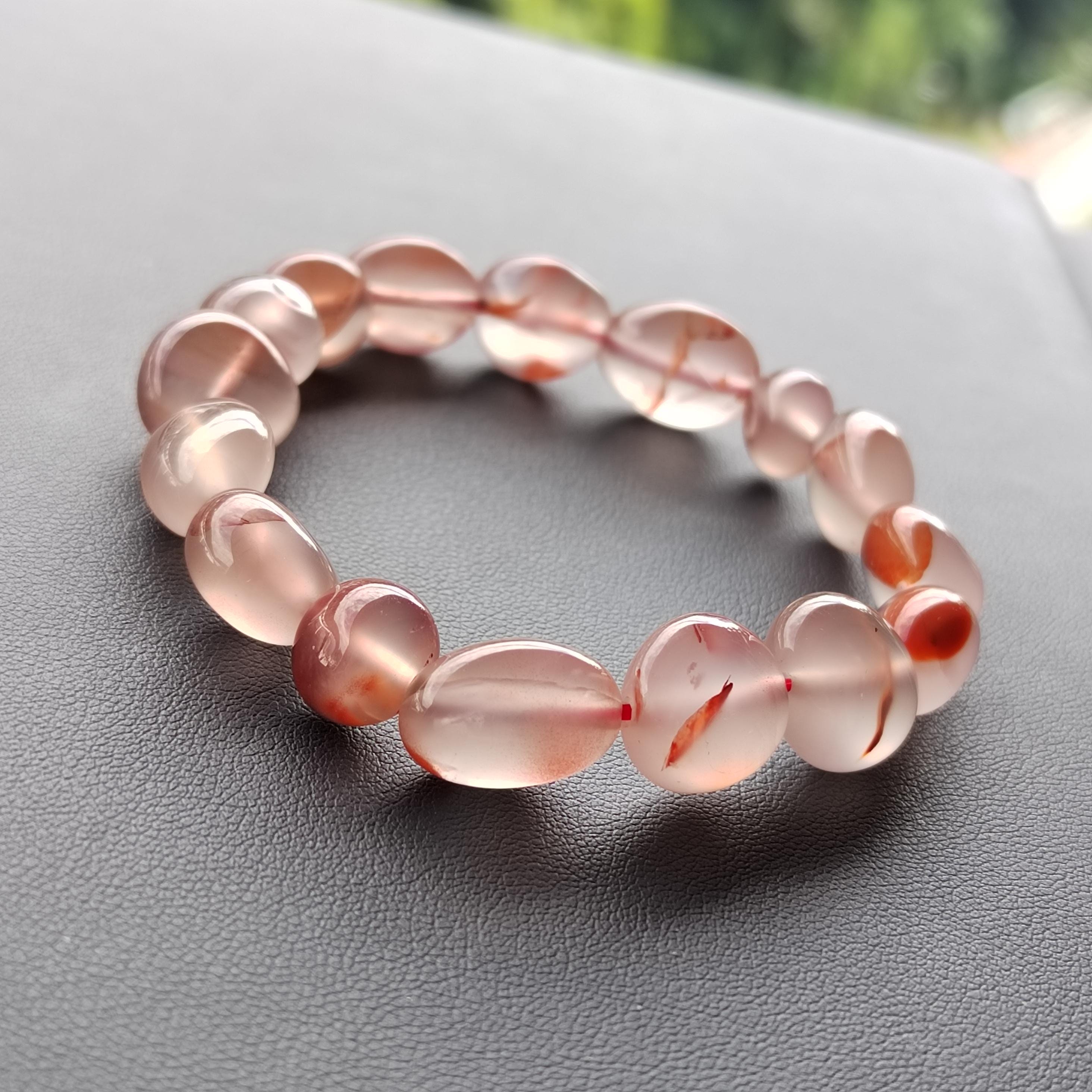 Certified A-Grade Natural Untreated Elegant China Nanhong Agate Yunna Sichuan Jiukou Icy Floating Flower Uneven Cut Bead Bracelet SL277