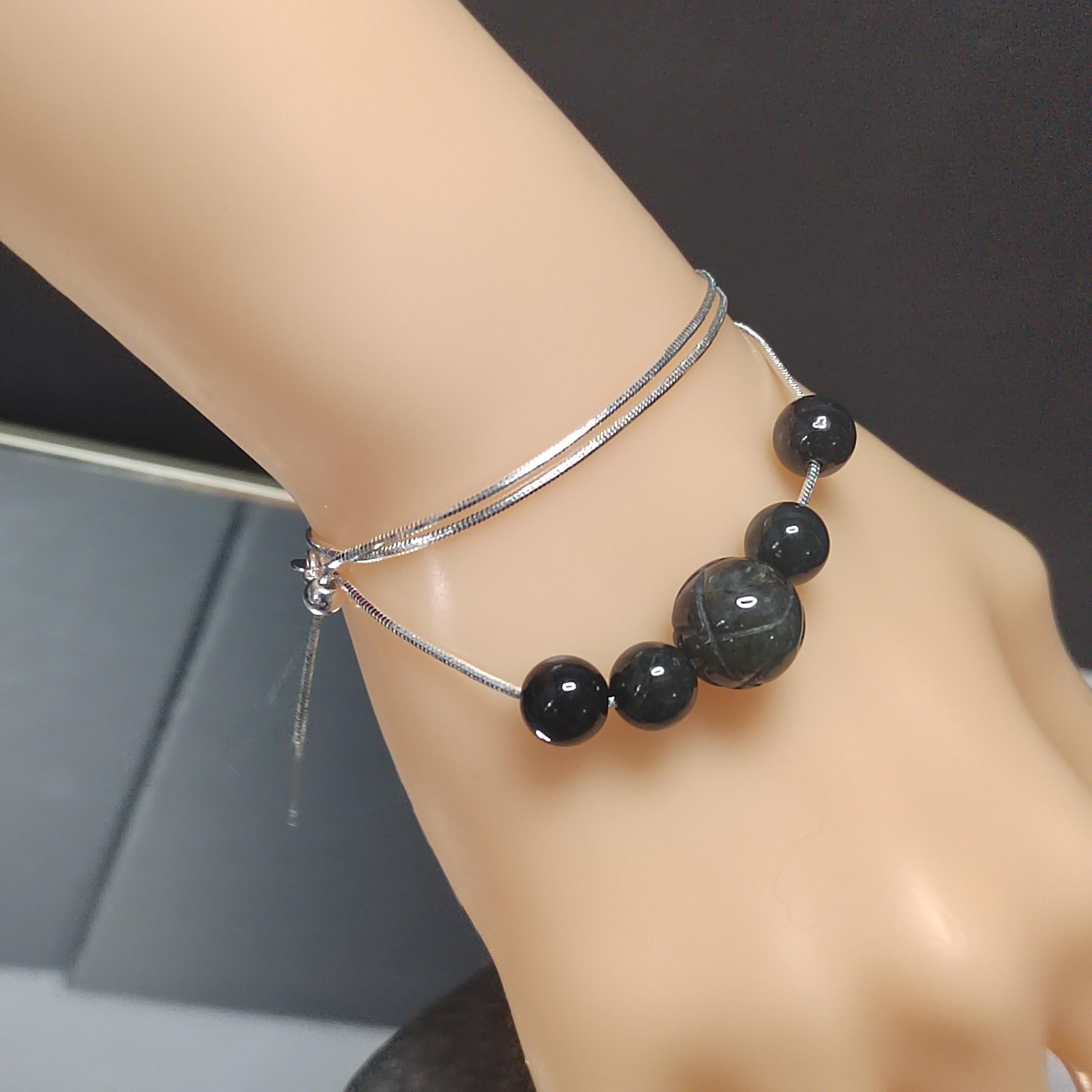 Natural Burmese Black Ink Wuji Jadeite Necklace | Minimalist Design | S9999  Silver Filled Vermeil Adjustable Chain | SL332