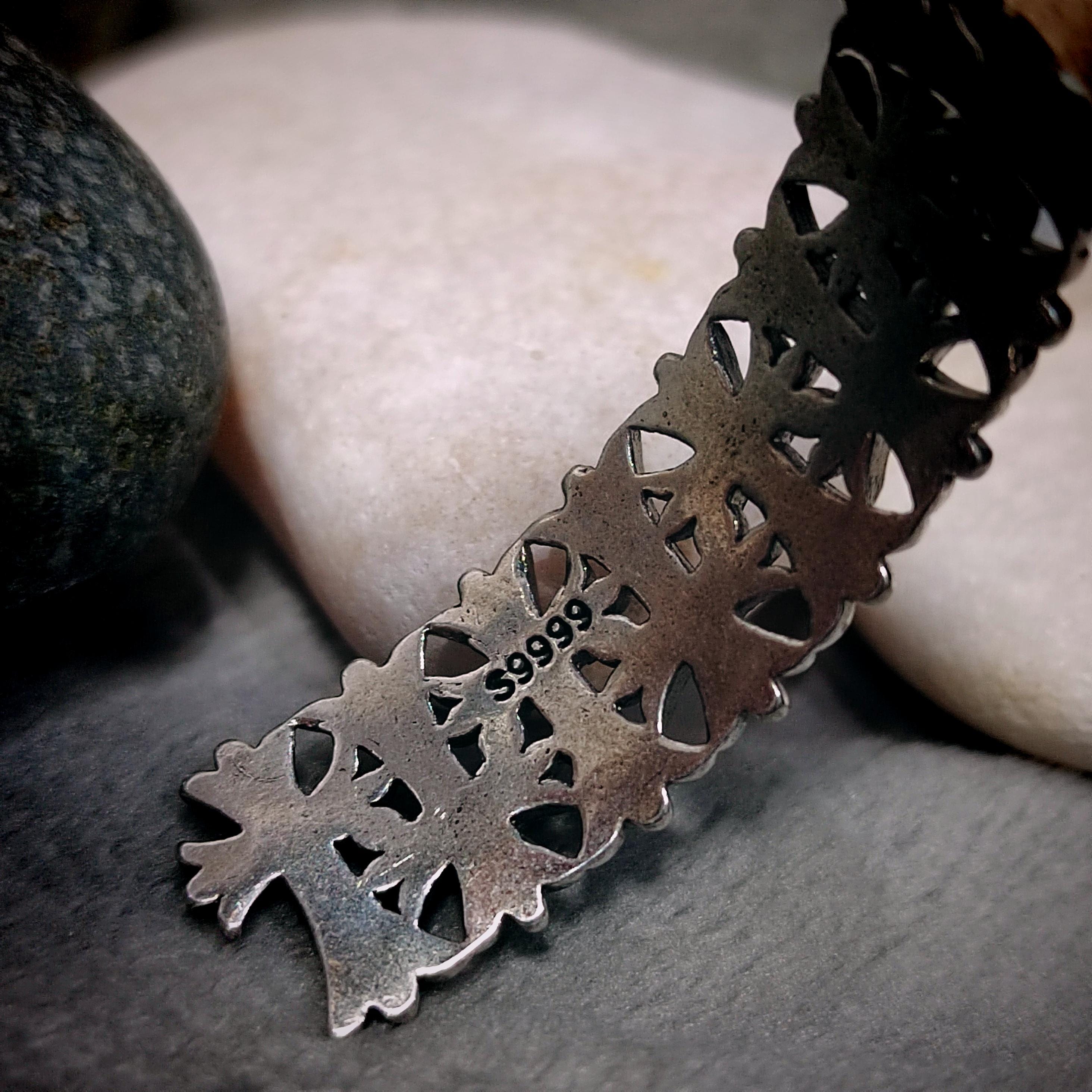 S9999 Silver Filled Vermeil Full Cross Bangle | Adjustable Unisex Thai Trend Design | SL310