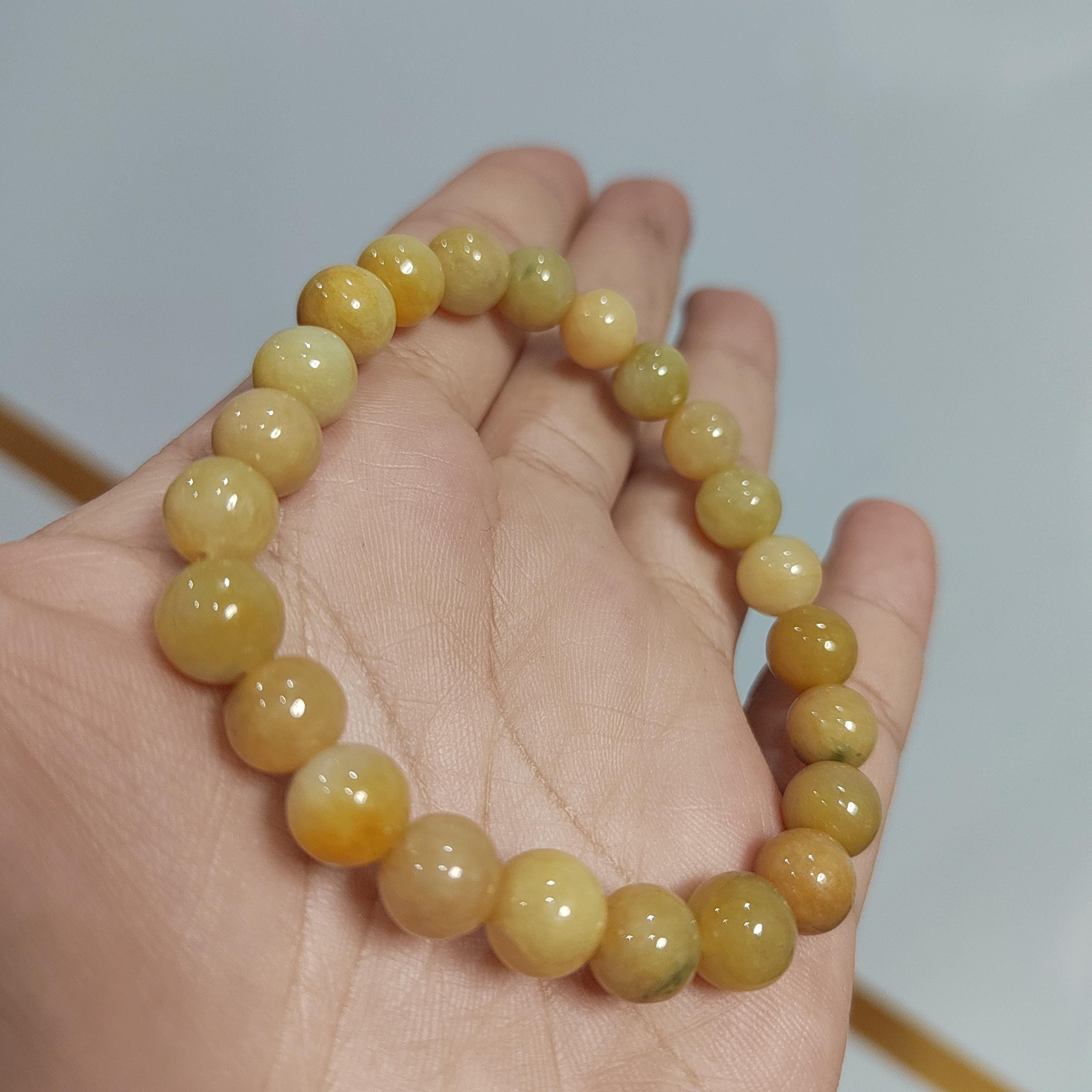 Certified Natural Untreated Burmese Yellow|Green|White Icy Bead Jadeite Bracelet 8mm SL364
