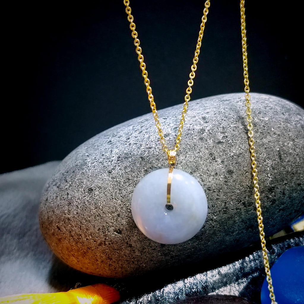 Certified Natural Burmese Rare Icy Purple Donut Jadeite Pendant with 18K Solid Yellow Gold Buckle SL021 - SL Precious