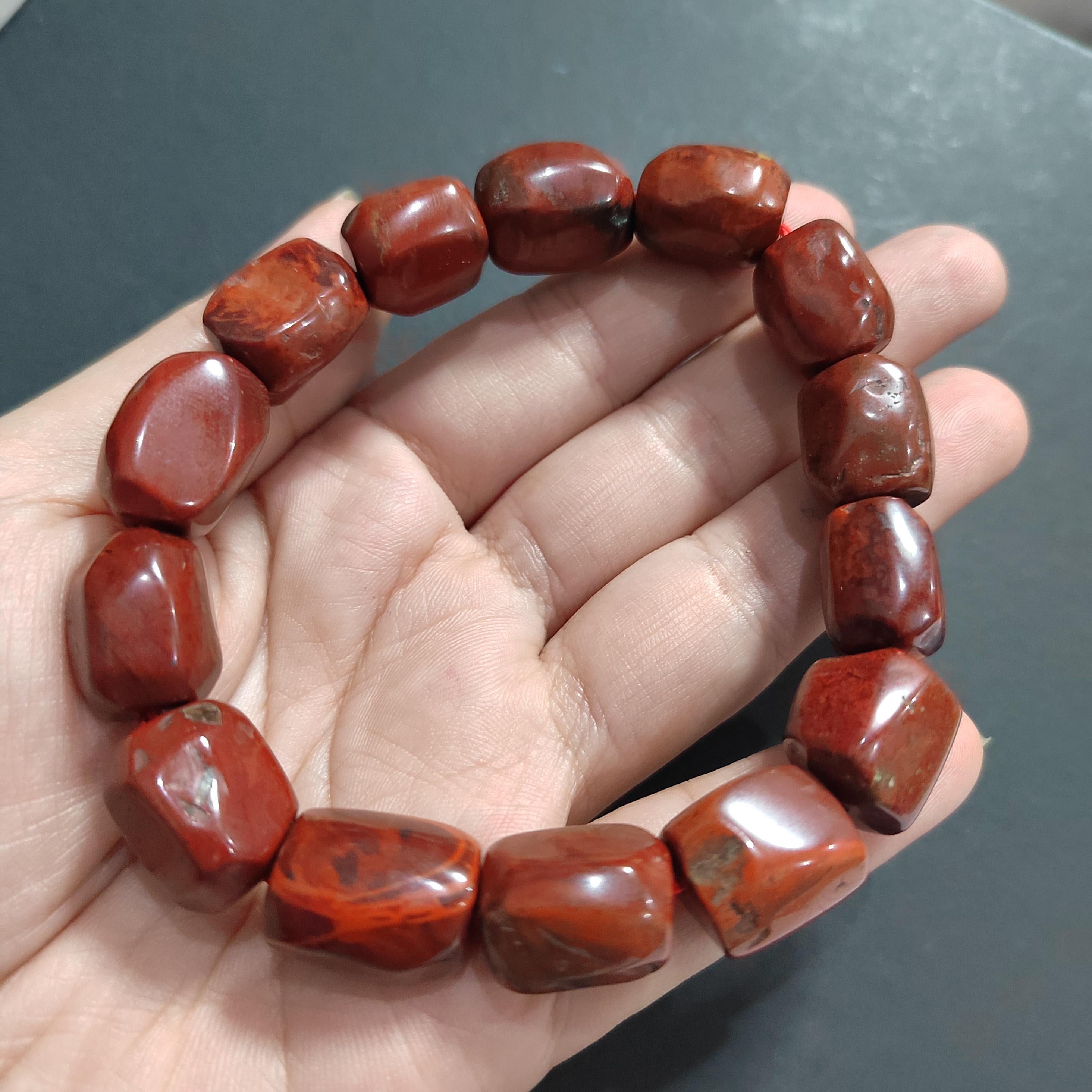 Certified Liangshan Nanhong Agate Bracelet: Flame Pattern, Iron Skin, Untreated SL382