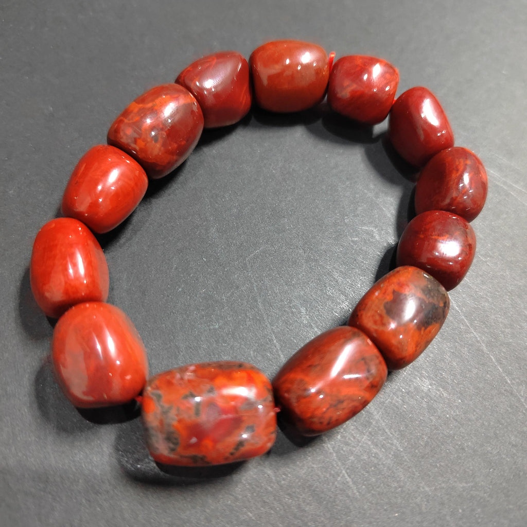 Certified A-Grade Natural Southern Sichuan Liangshan Waxi Ox Blood Large Uneven Cut Beads Bracelet SL381