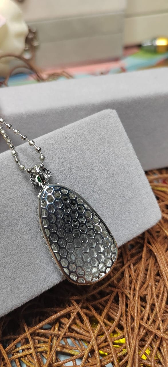 Certified Natural Burmese Necklace Dark Apple Green Jadeite with Zirconia Accents On 925 Silver Plated with 18K White Gold SL062 - SL Precious